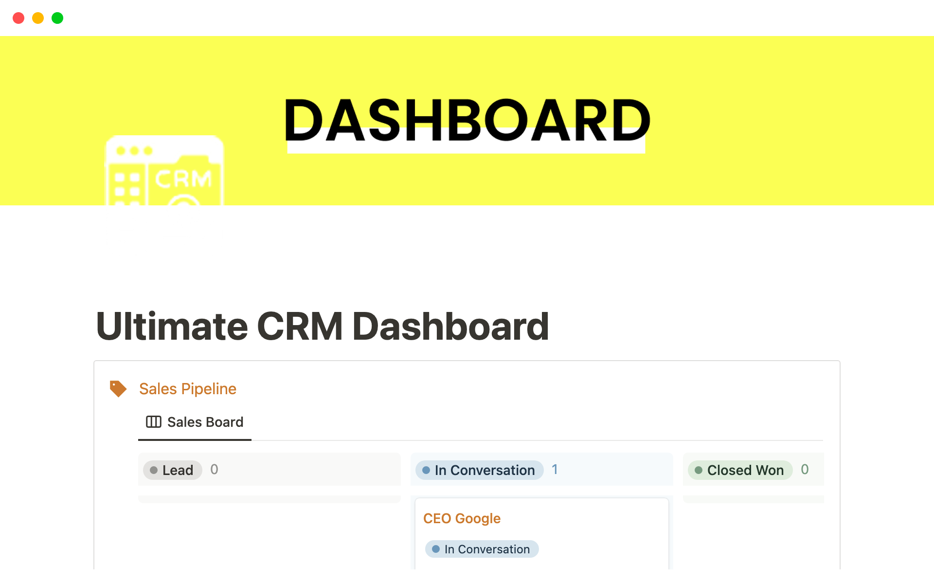 A template preview for Ultimate CRM Dashboard with Sales Pipeline