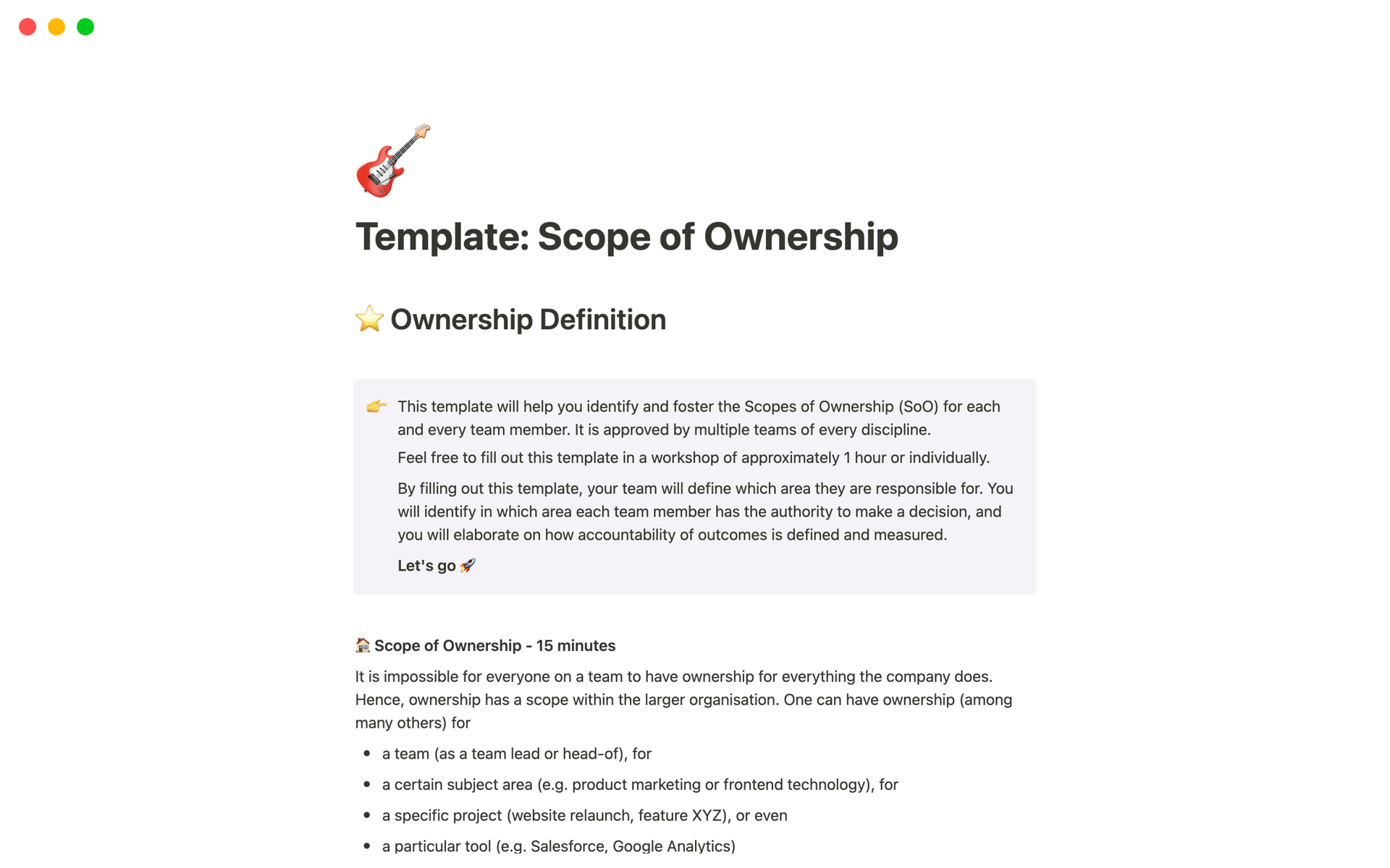 Team Roles & Responsibilities Scope of Ownership Notion Template