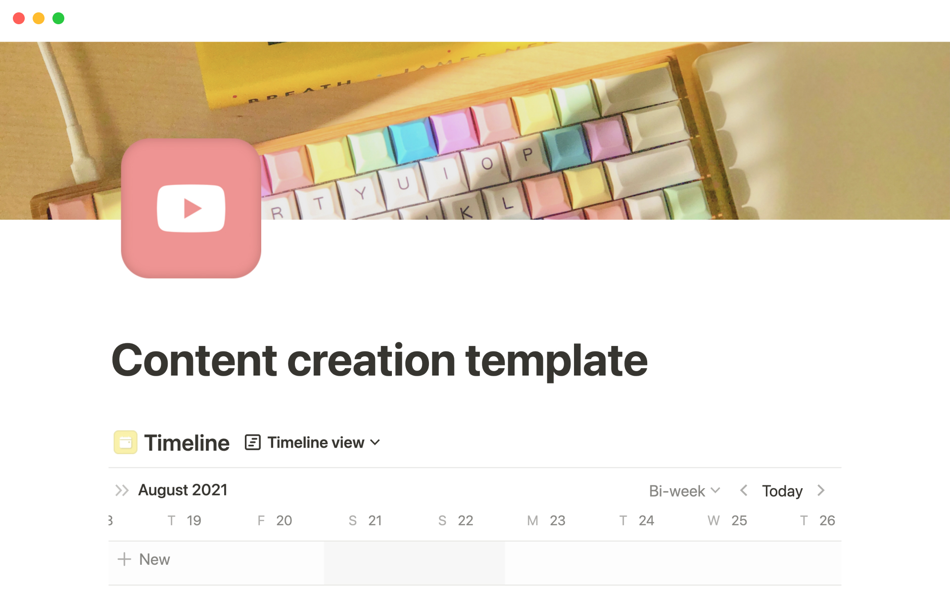 A template preview for Content creation