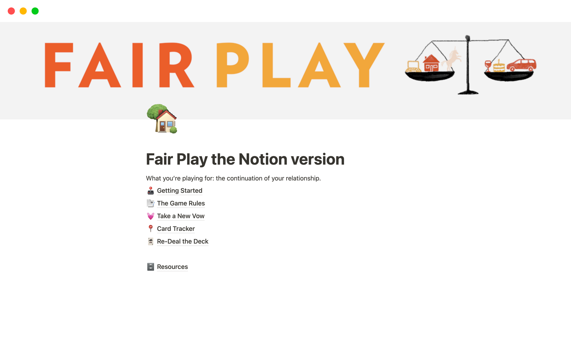 A template preview for Fair Play the Notion version