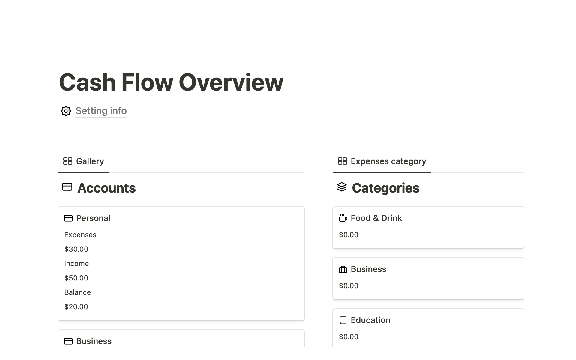A template preview for Cash flow overview