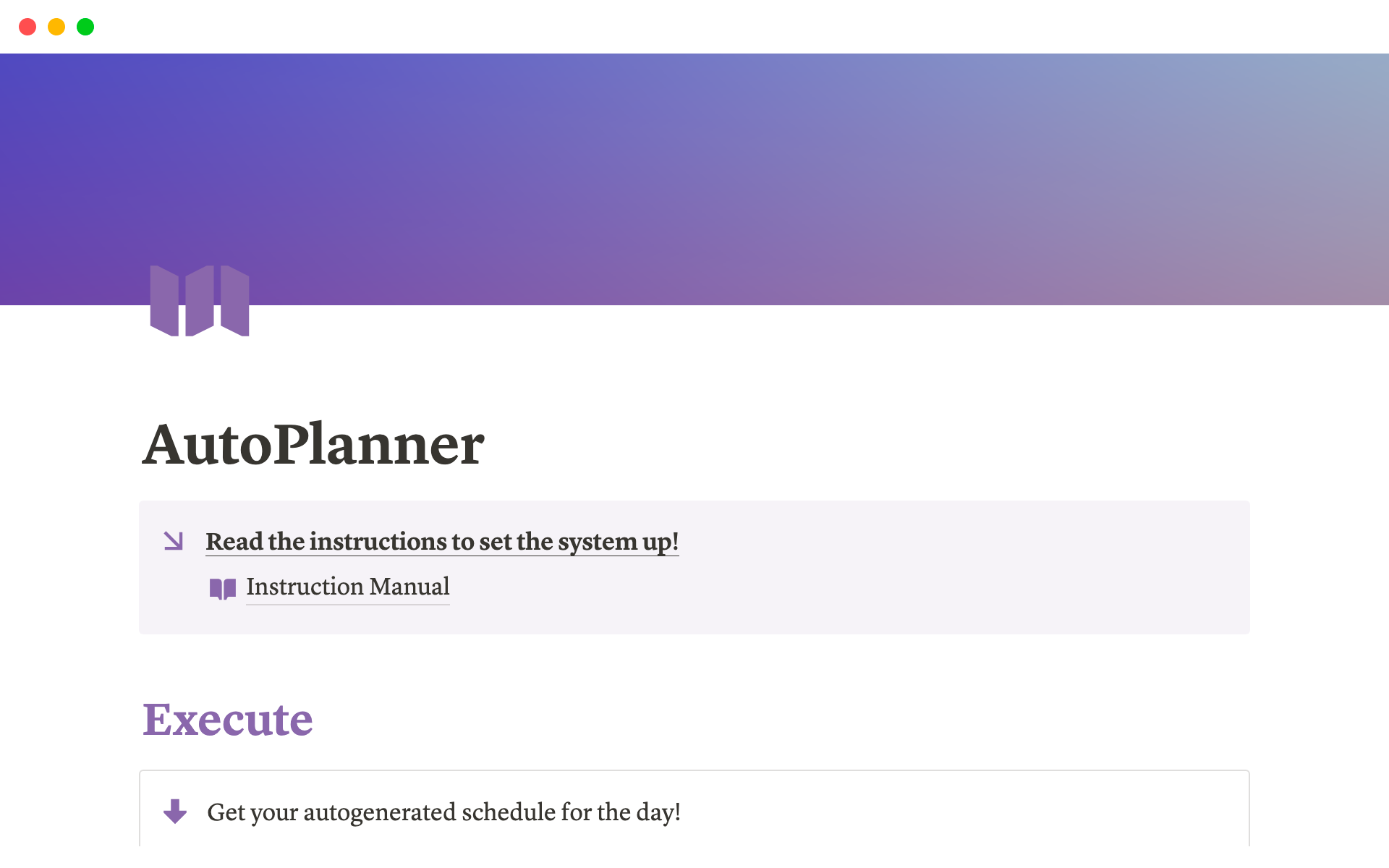 A template preview for AutoPlanner (w/ Notion AI)