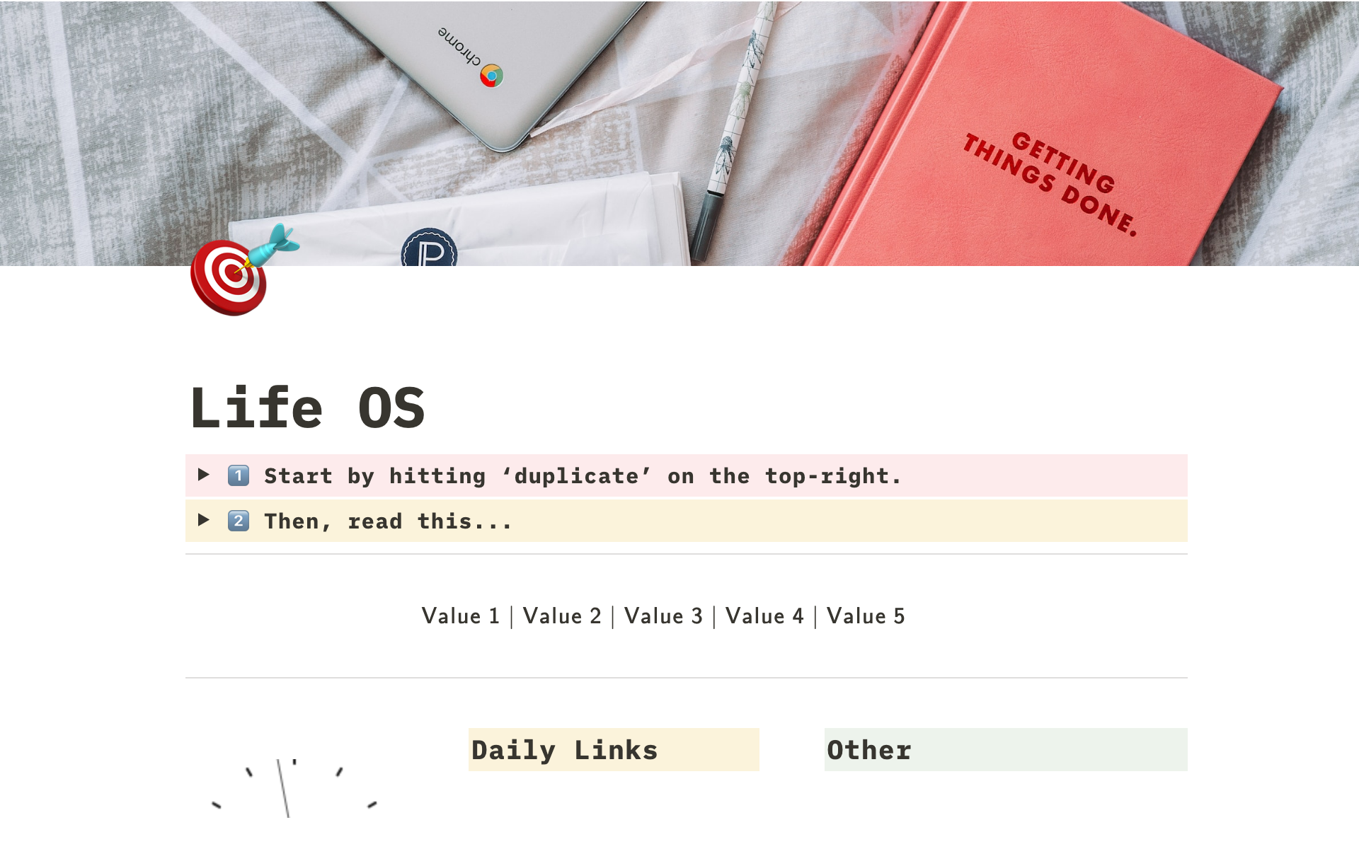 A template preview for Life OS