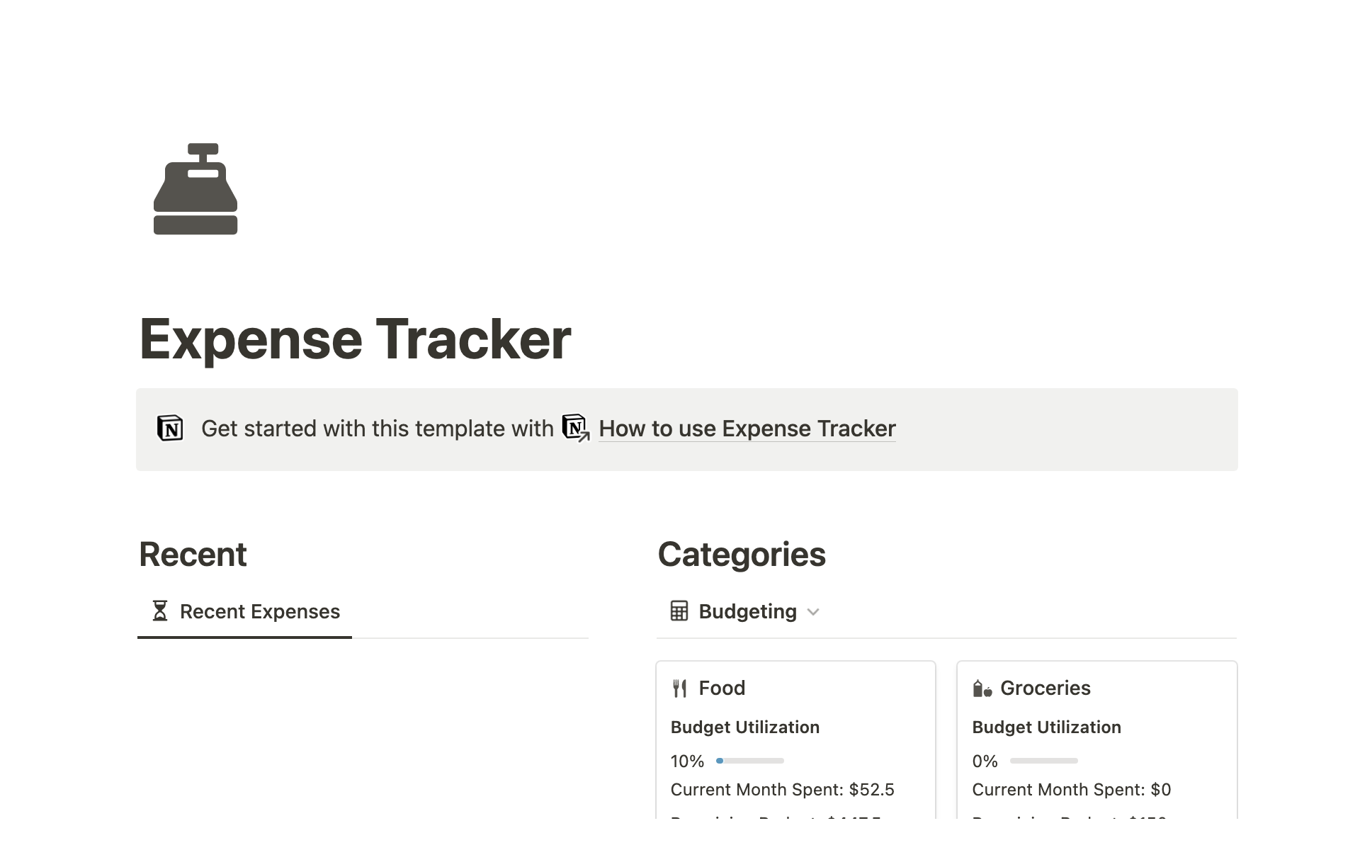 Expense Trackerのテンプレートのプレビュー