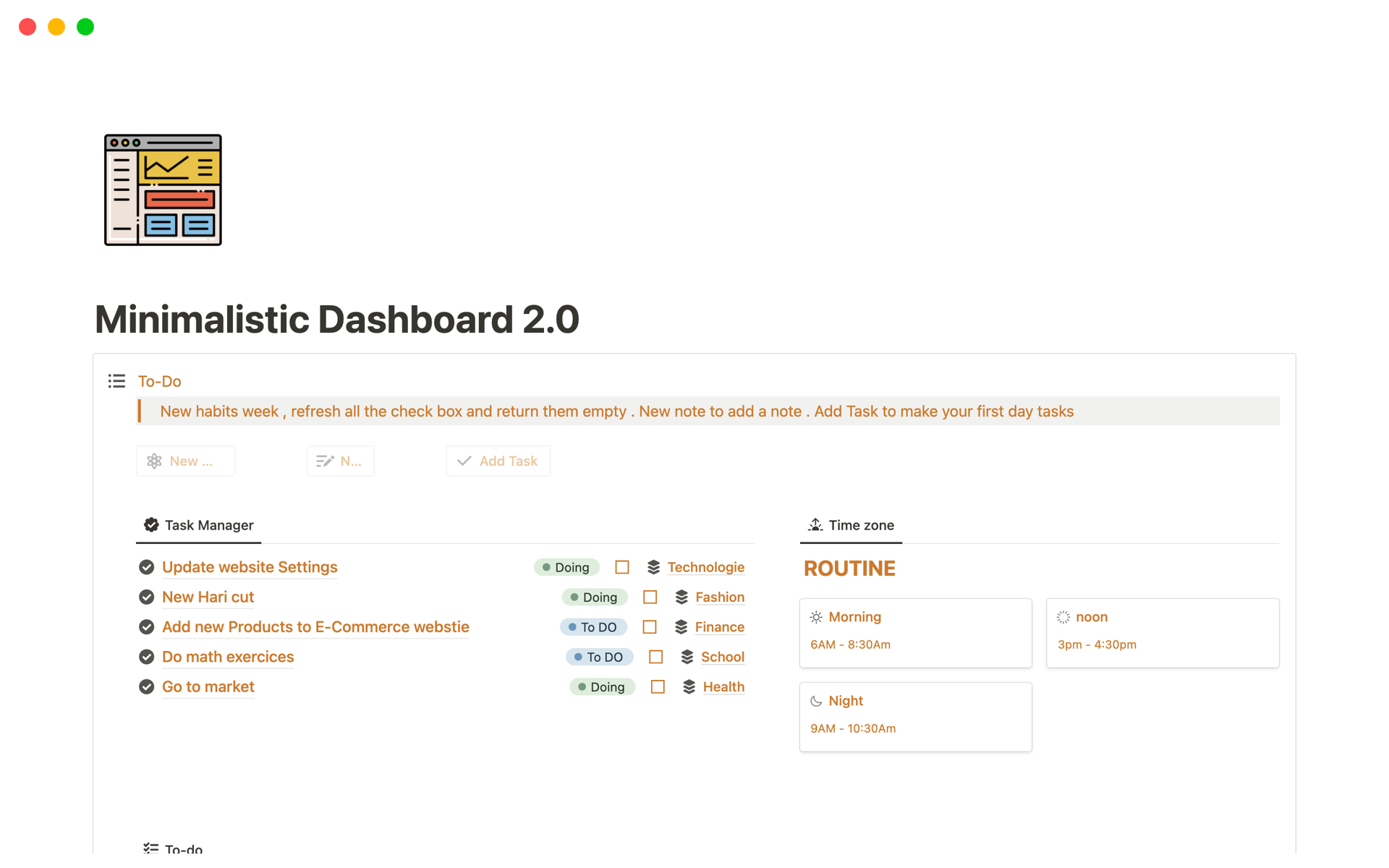 A template preview for Minimalistic Dashboard 2.0