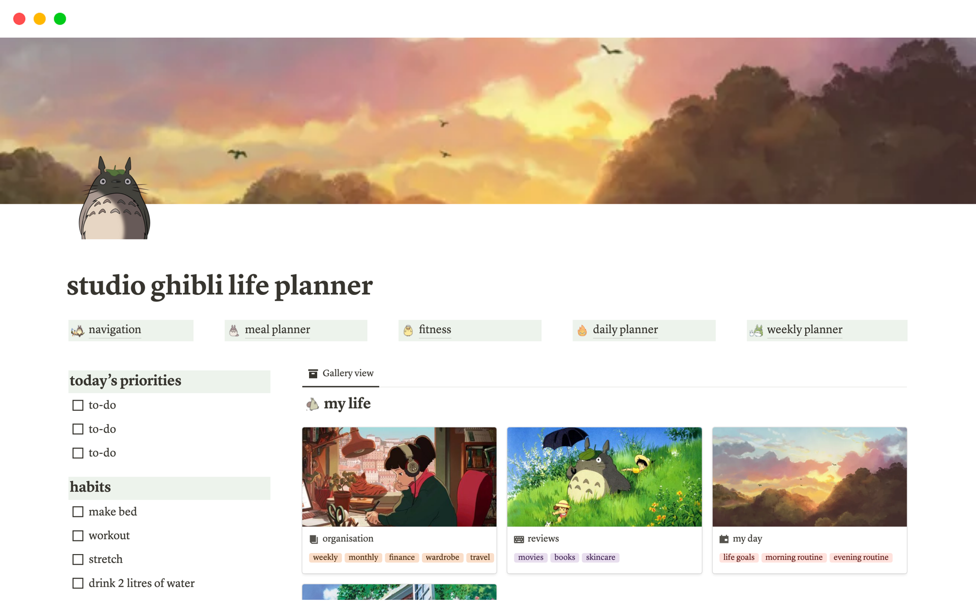 A template preview for Studio Ghibli Ultimate Life Planner
