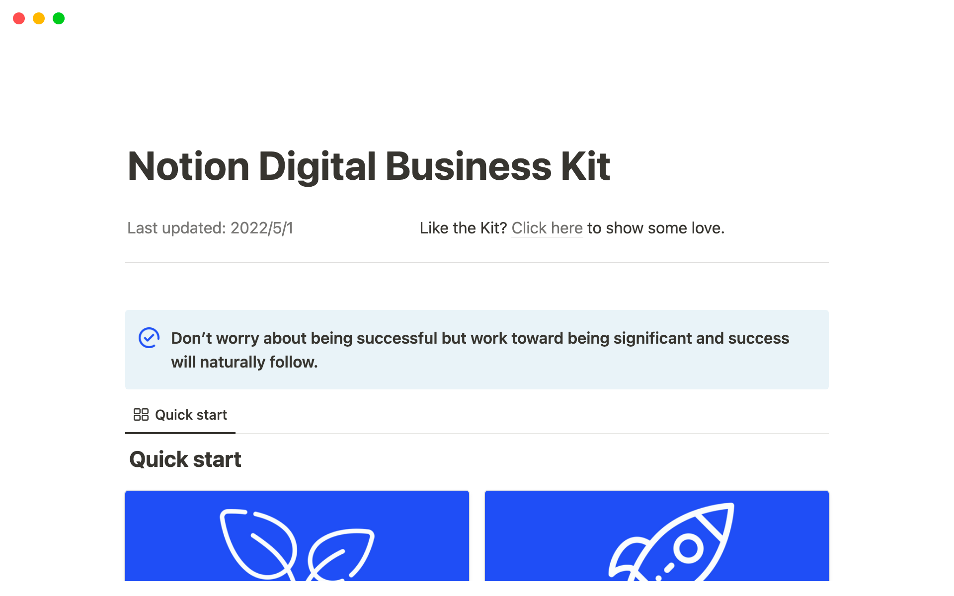 A template preview for Notion Digital Business Kit