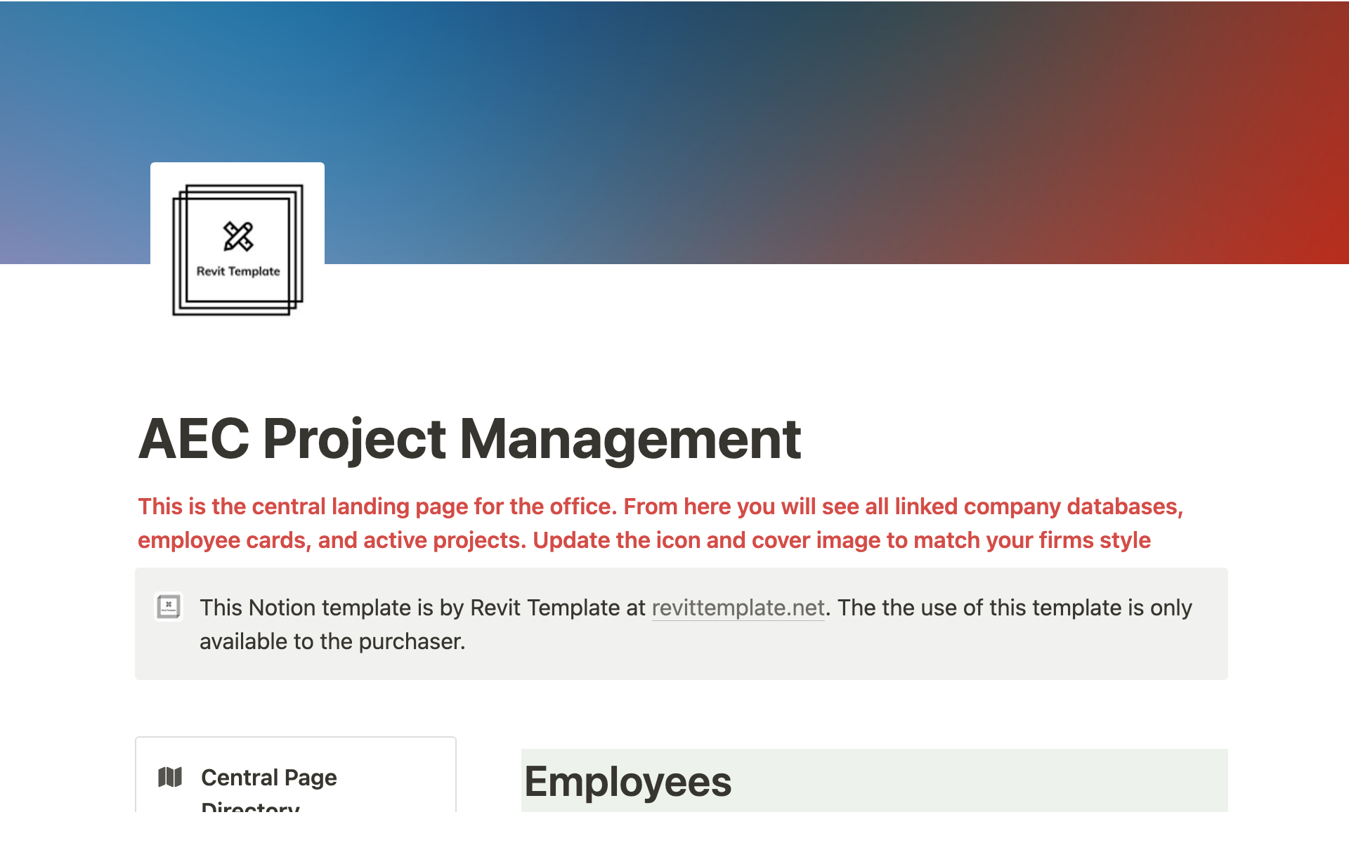 A template preview for AEC Project Management