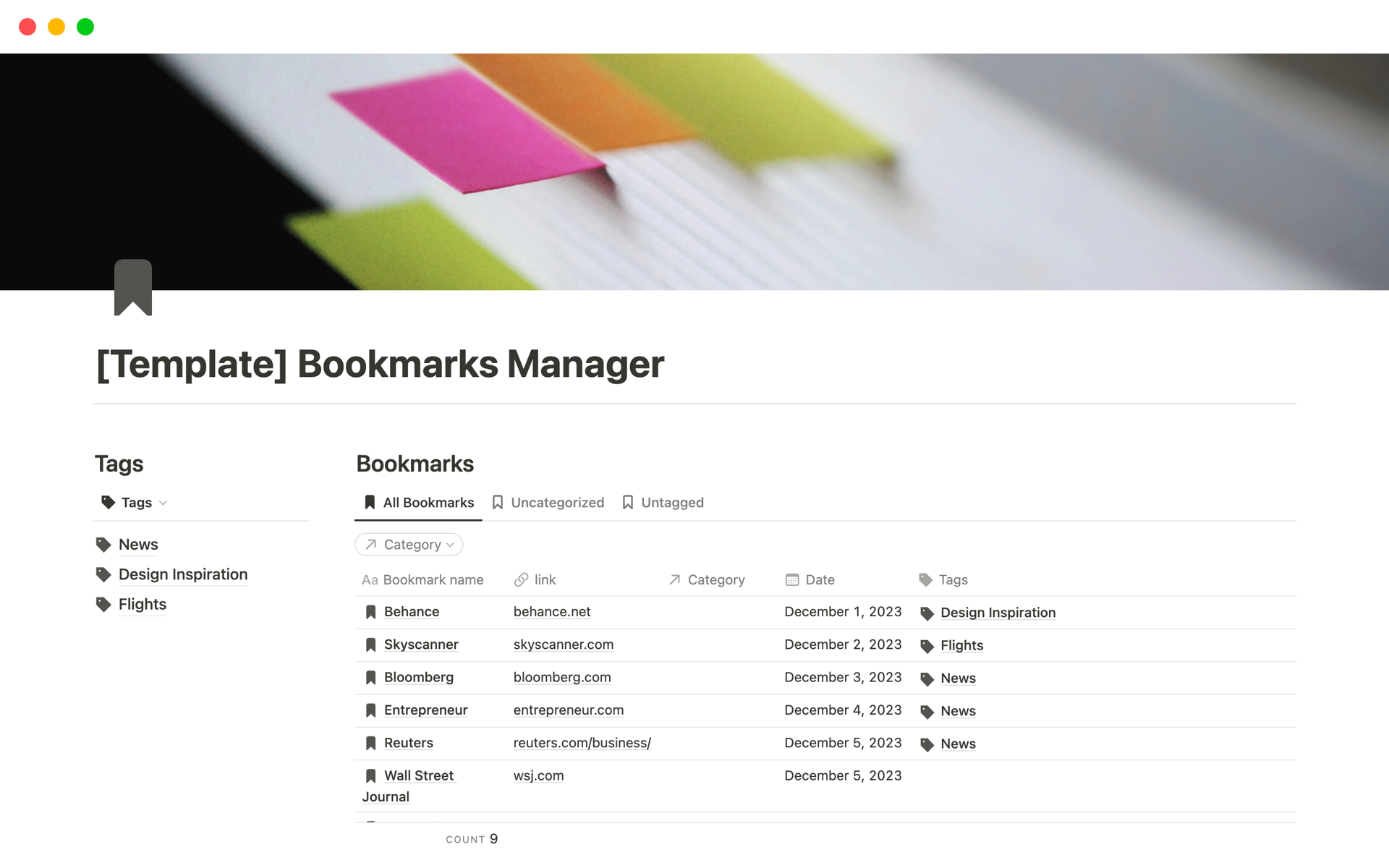 Bookmarks Manager Notion Template