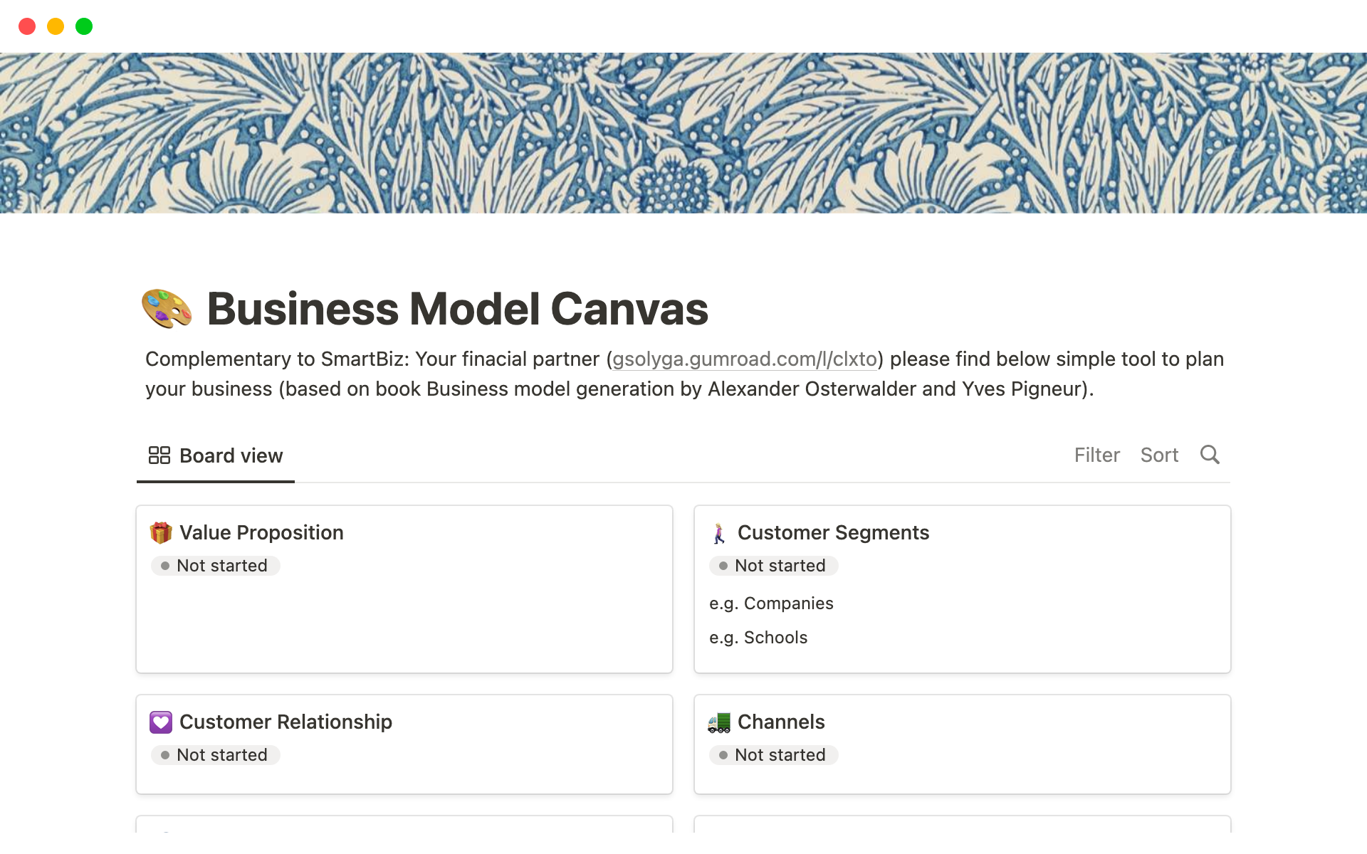 A template preview for Business Model Canvas