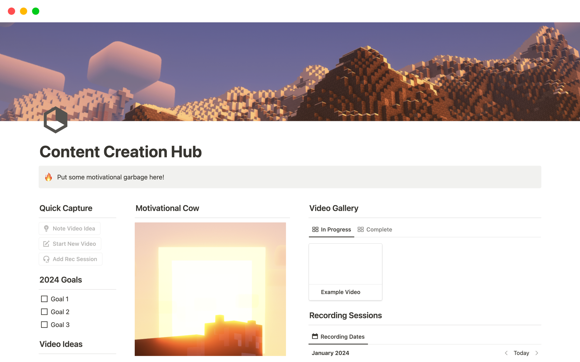 A template preview for Content Creation Hub