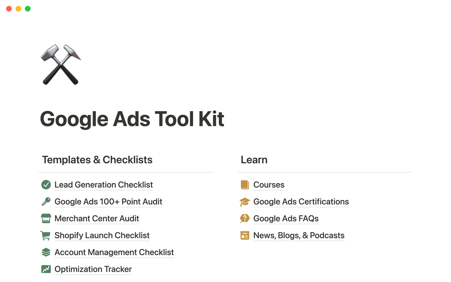 A template preview for Google Ads toolkit
