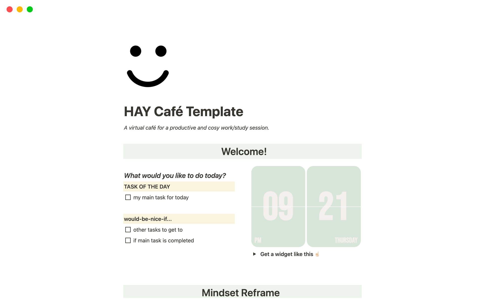 A template preview for Virtual Study/Work Café