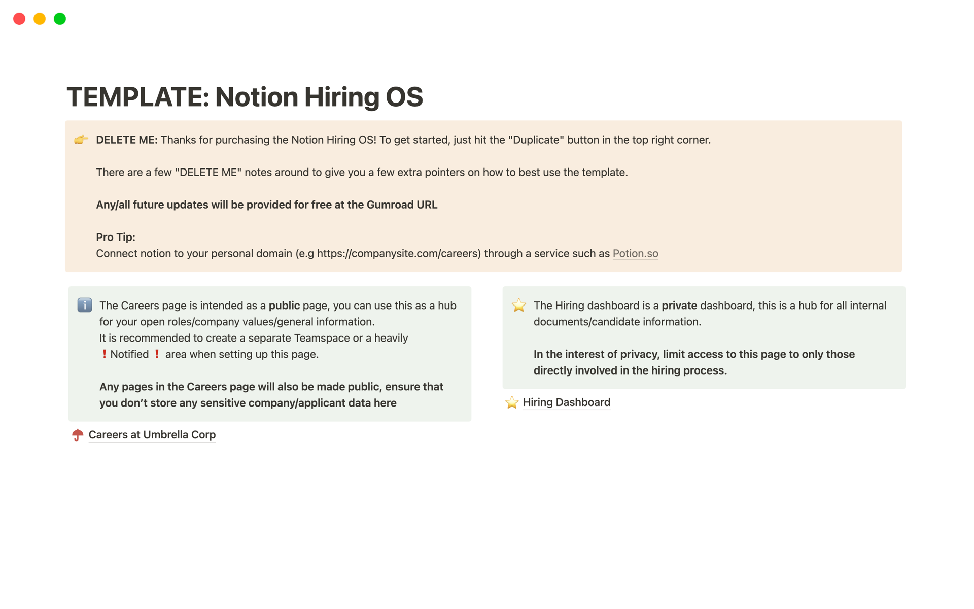 A template preview for Notion Hiring OS 