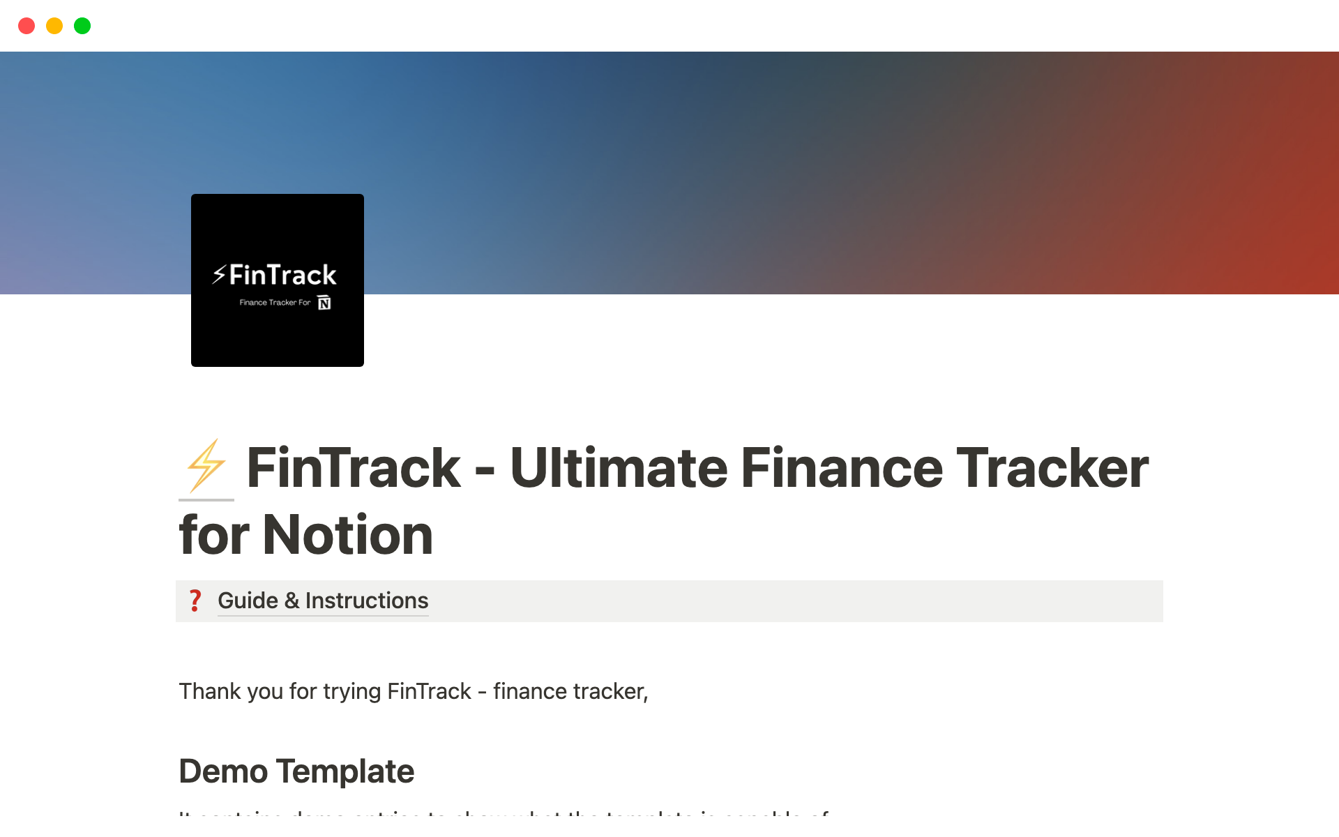 A template preview for FinTrack