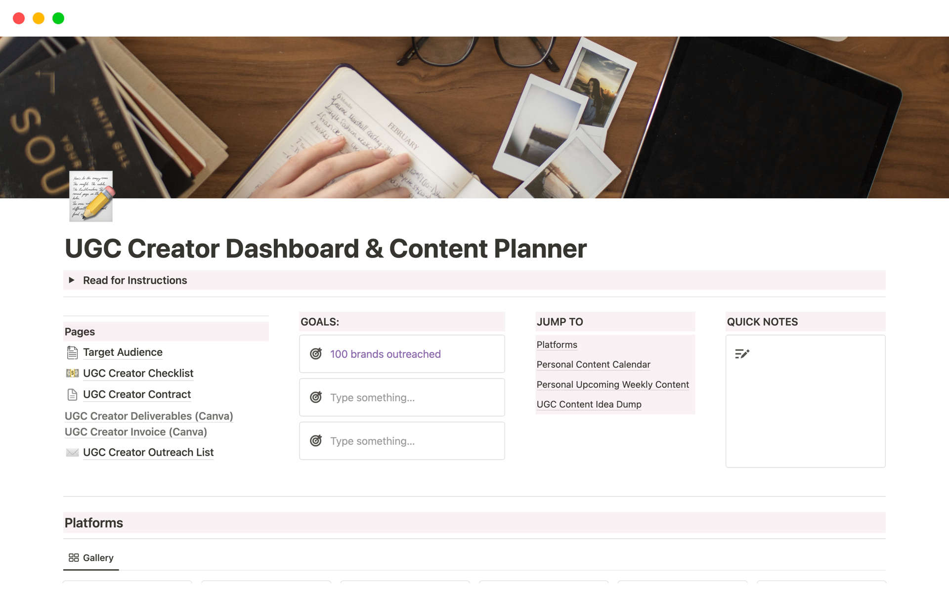 A template preview for UGC Creator Dashboard & Content Planner