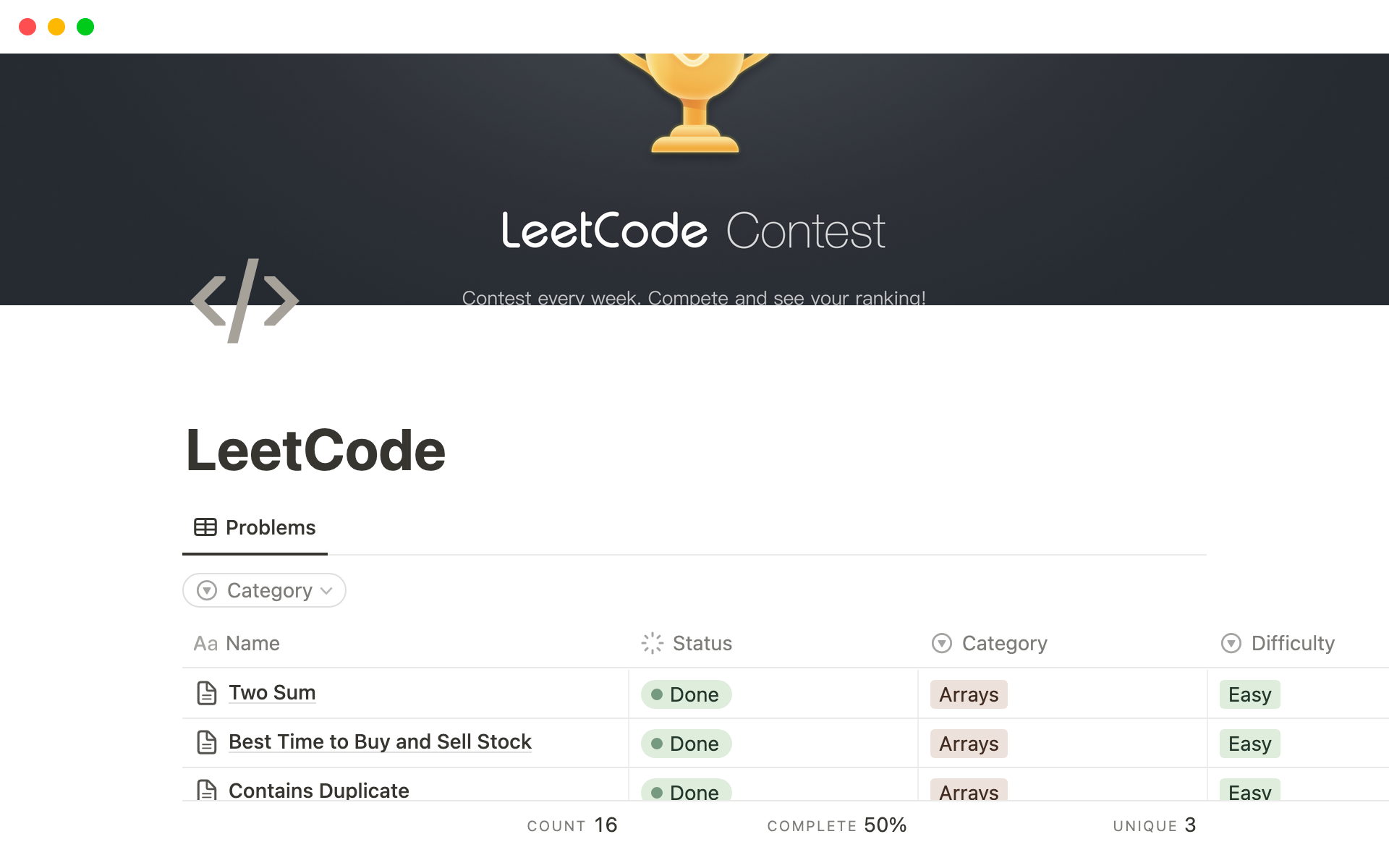 A template preview for LeetCode Study Note
