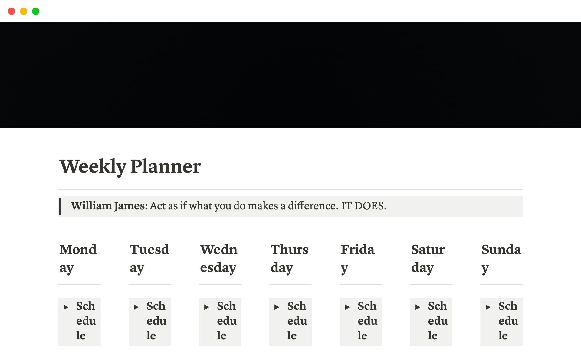Productivity Weekly Planner | Notion Template