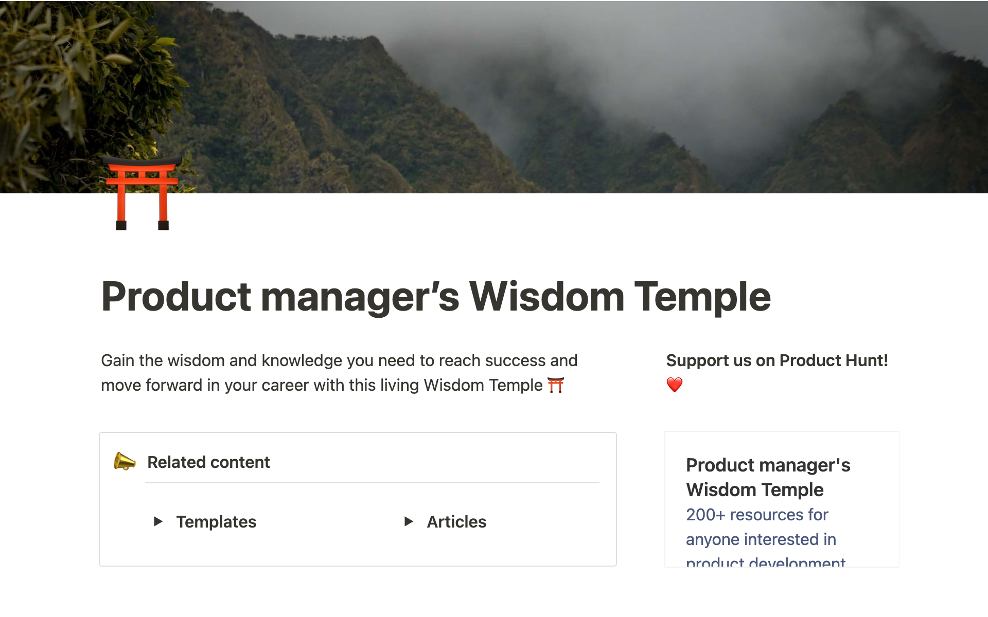 A template preview for Product Manager's Wisdom Temple