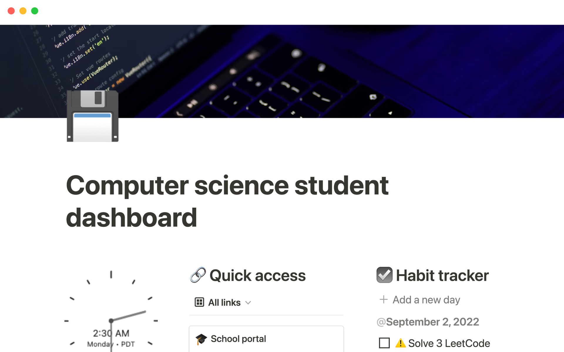 A template preview for Computer science student dashboard