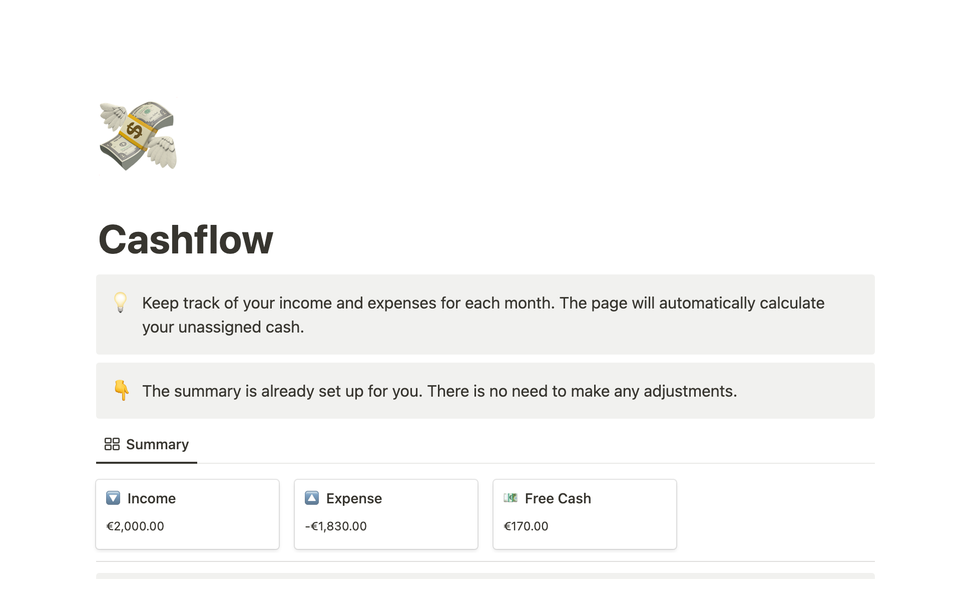 Eine Vorlagenvorschau für Monthly Cashflow