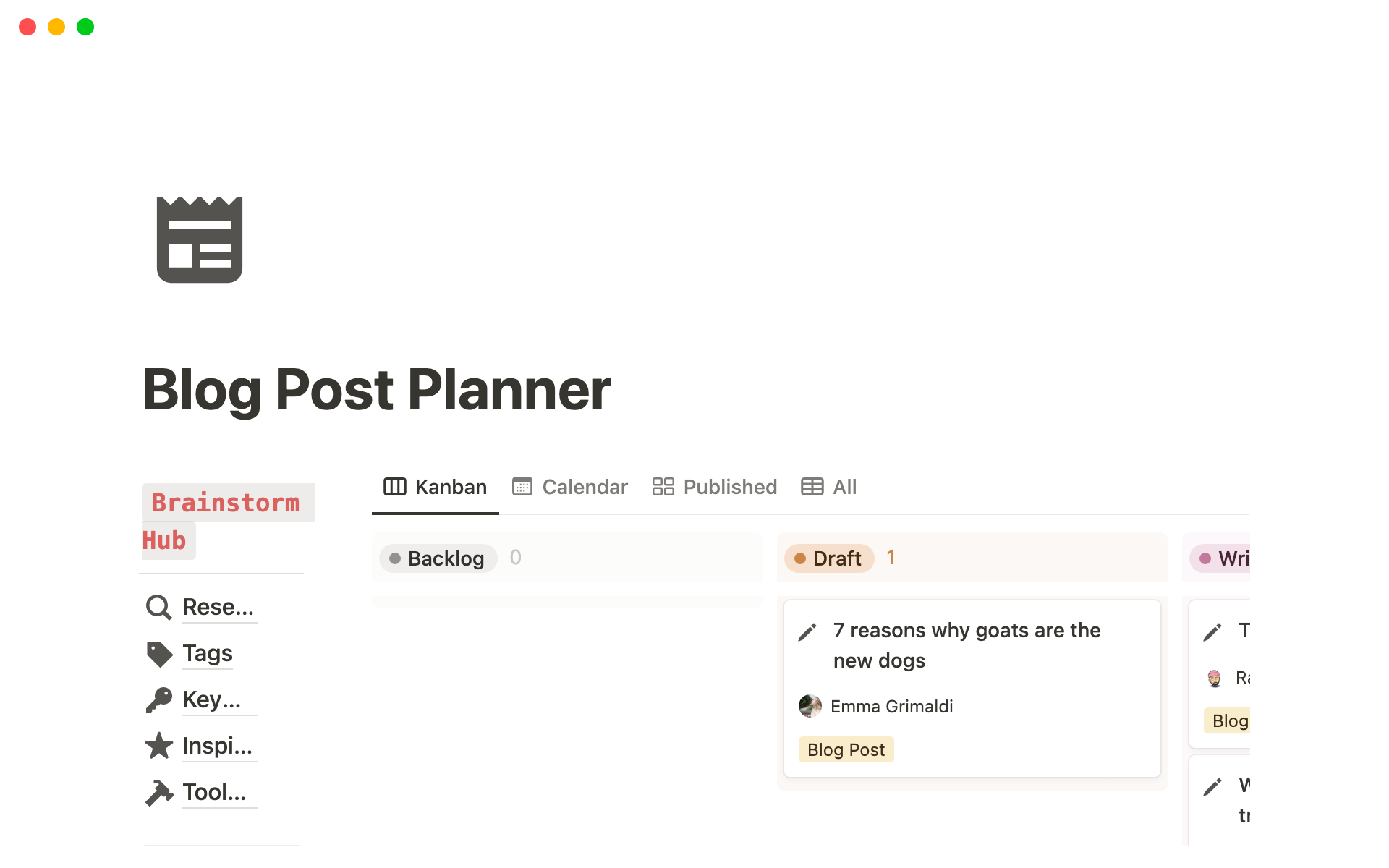 A template preview for Blog Post Planner