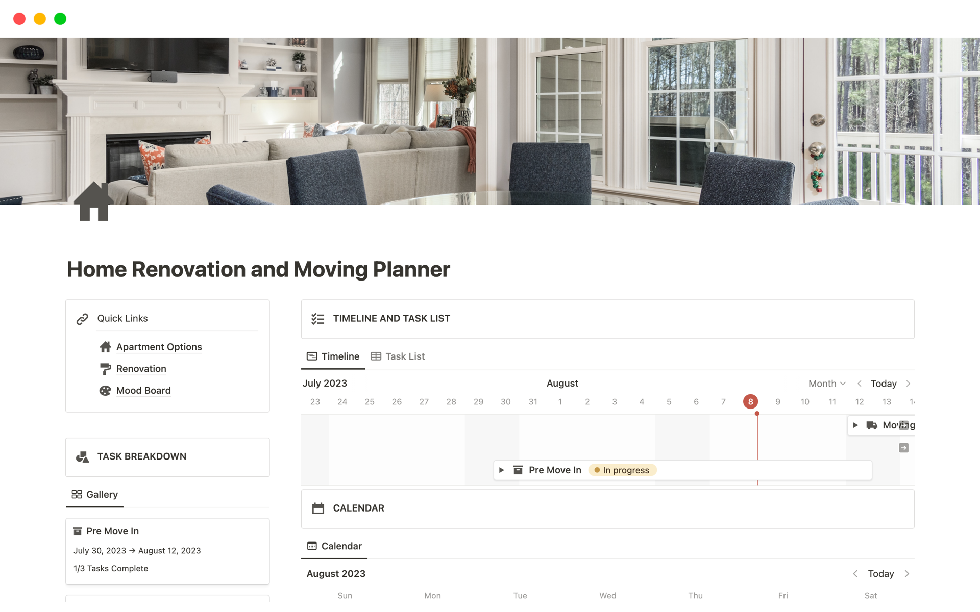 Your all in one space for tracking all your tasks from pre-move in, move in, to renovation!