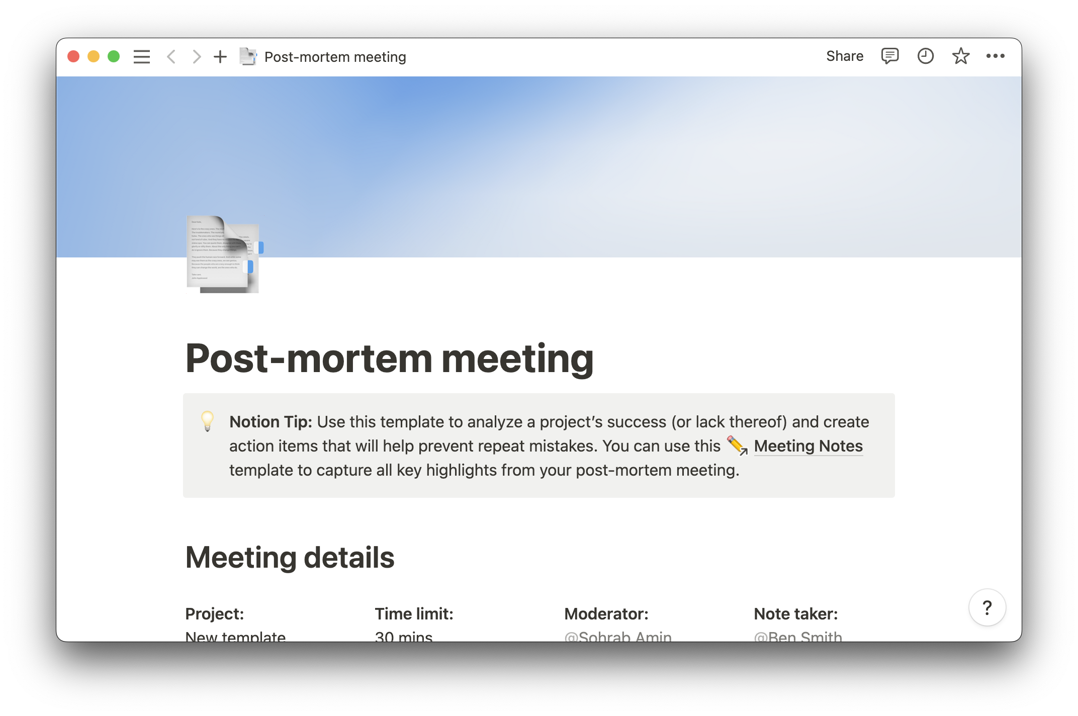 Post-mortem meeting template