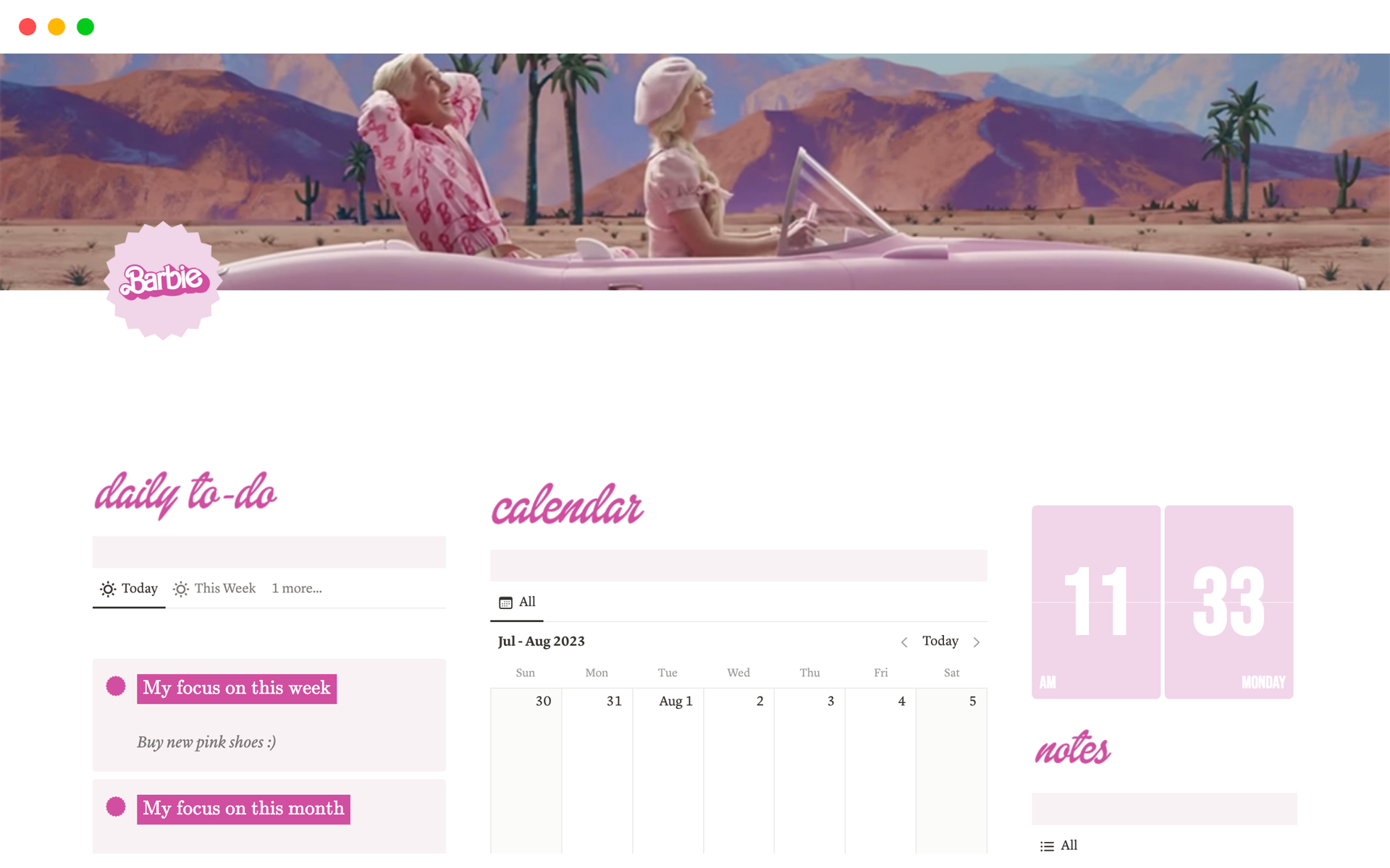 A template preview for Barbie Daily Planner