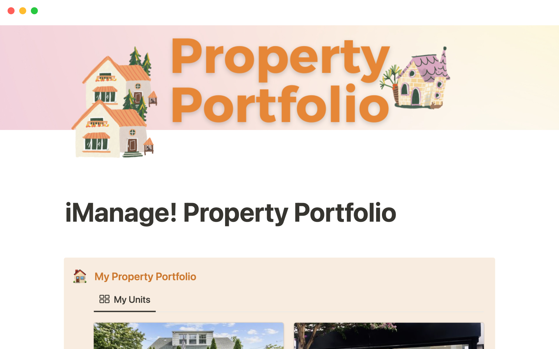 A template preview for iManage! Property portfolio