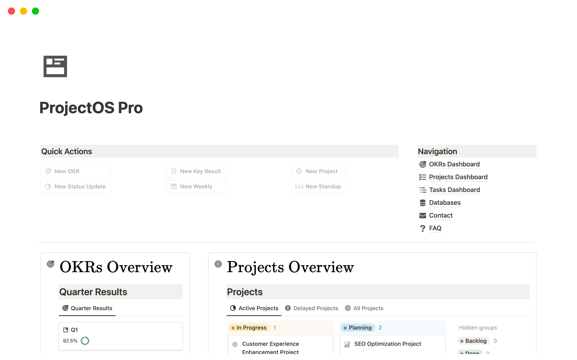 A template preview for ProjectOS Pro - Project Management & OKR