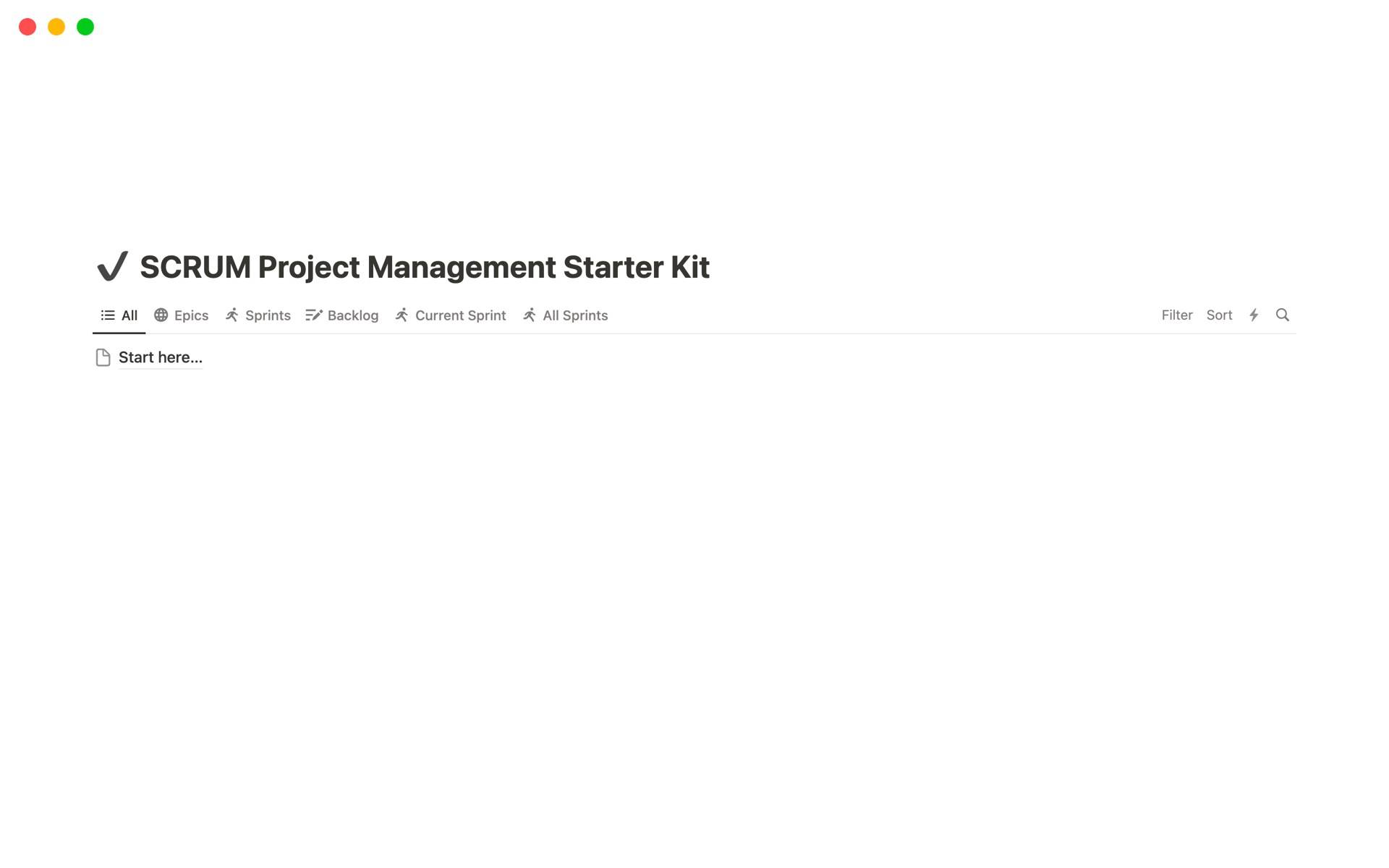 A template preview for SCRUM Project Management Starter Kit