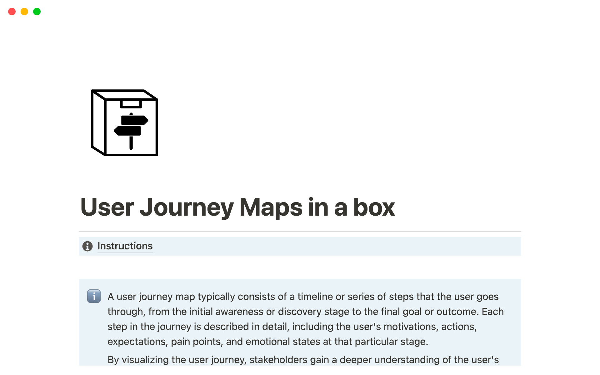 A template preview for User Journey Maps in a box