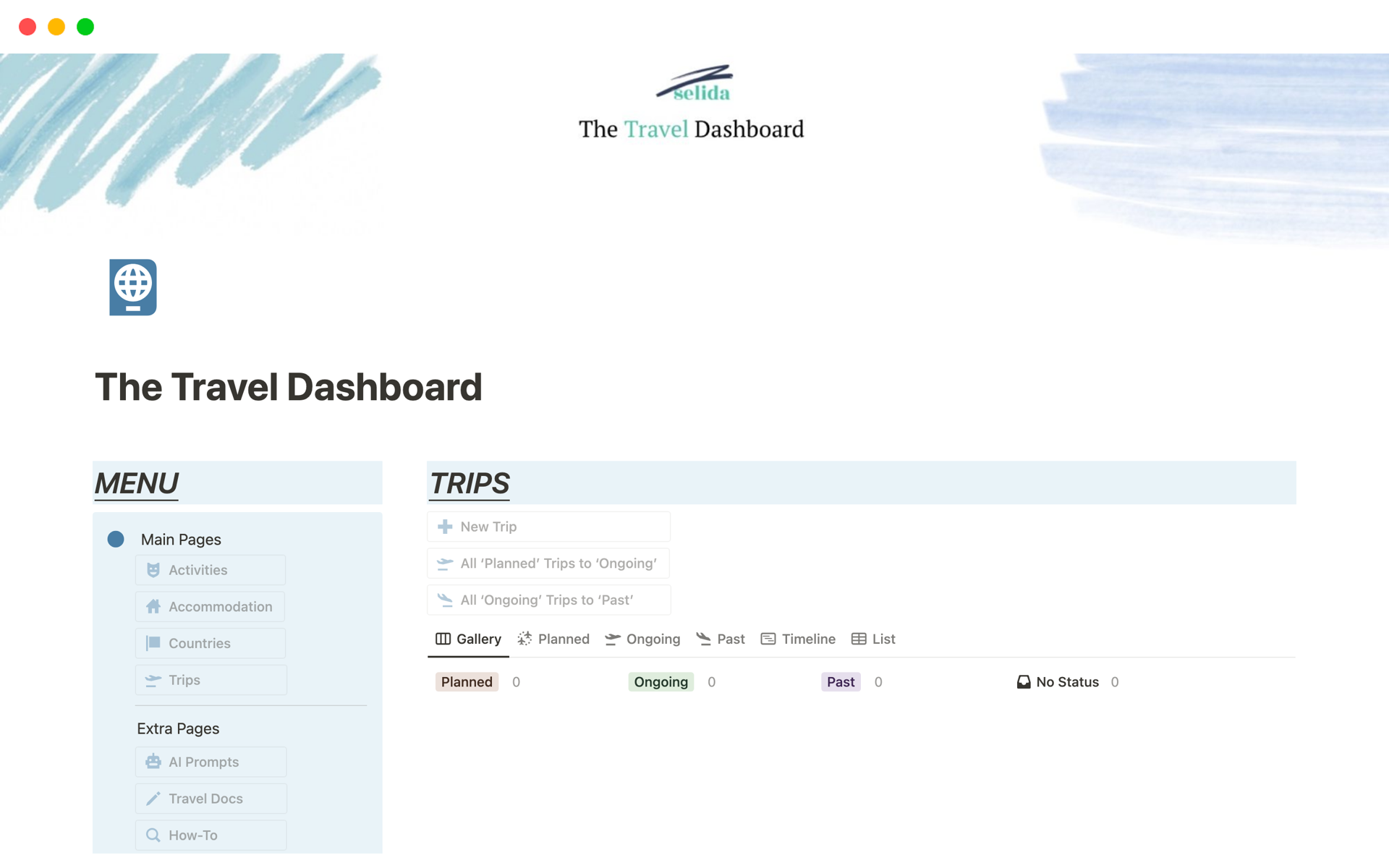 A template preview for The Travel Dashboard