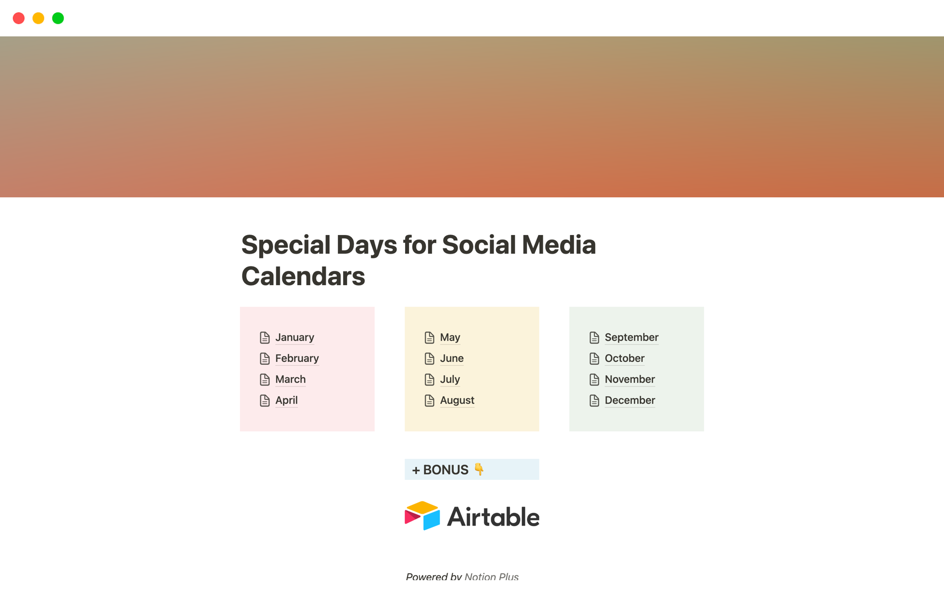 A template preview for Special Days for Social Media Calendars