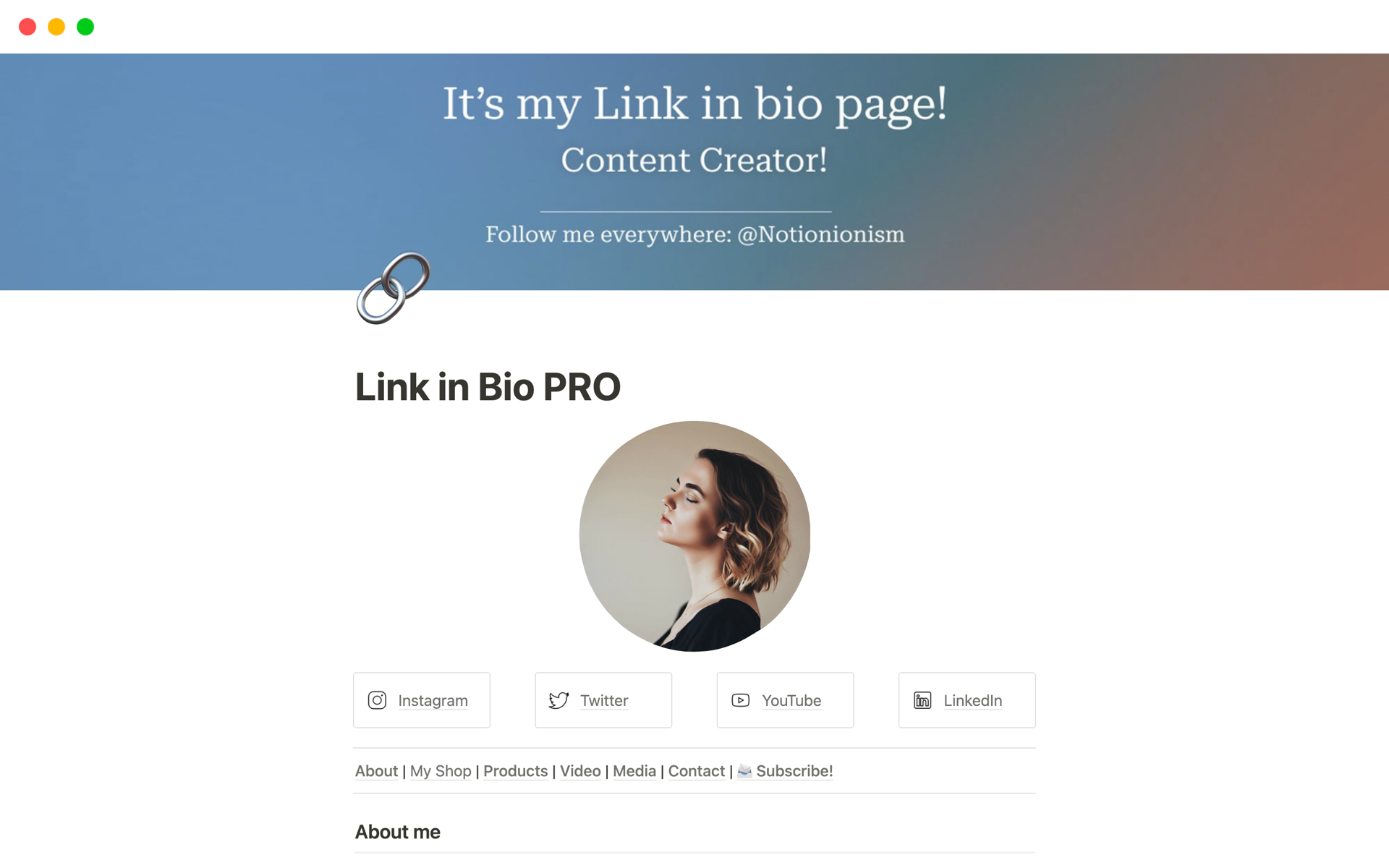A template preview for LinkMaster: Link in Bio Notion Template