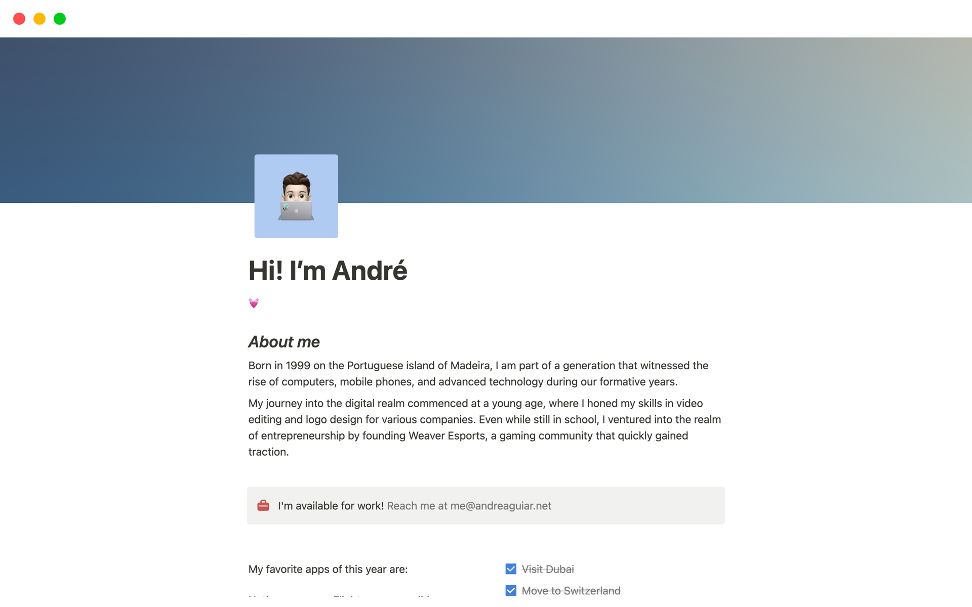 A template preview for Personal website