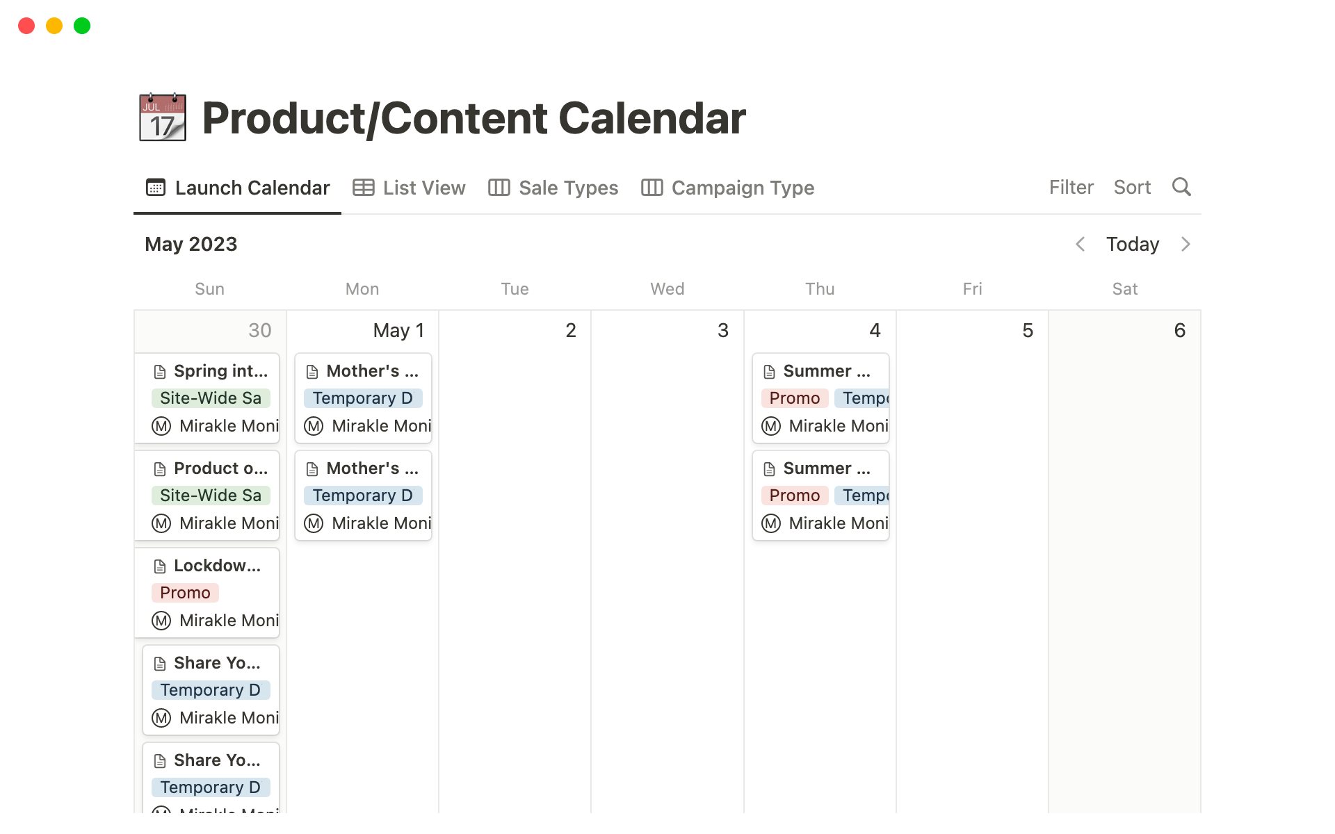 Organize email and SMS product content campaigns in multiple views.