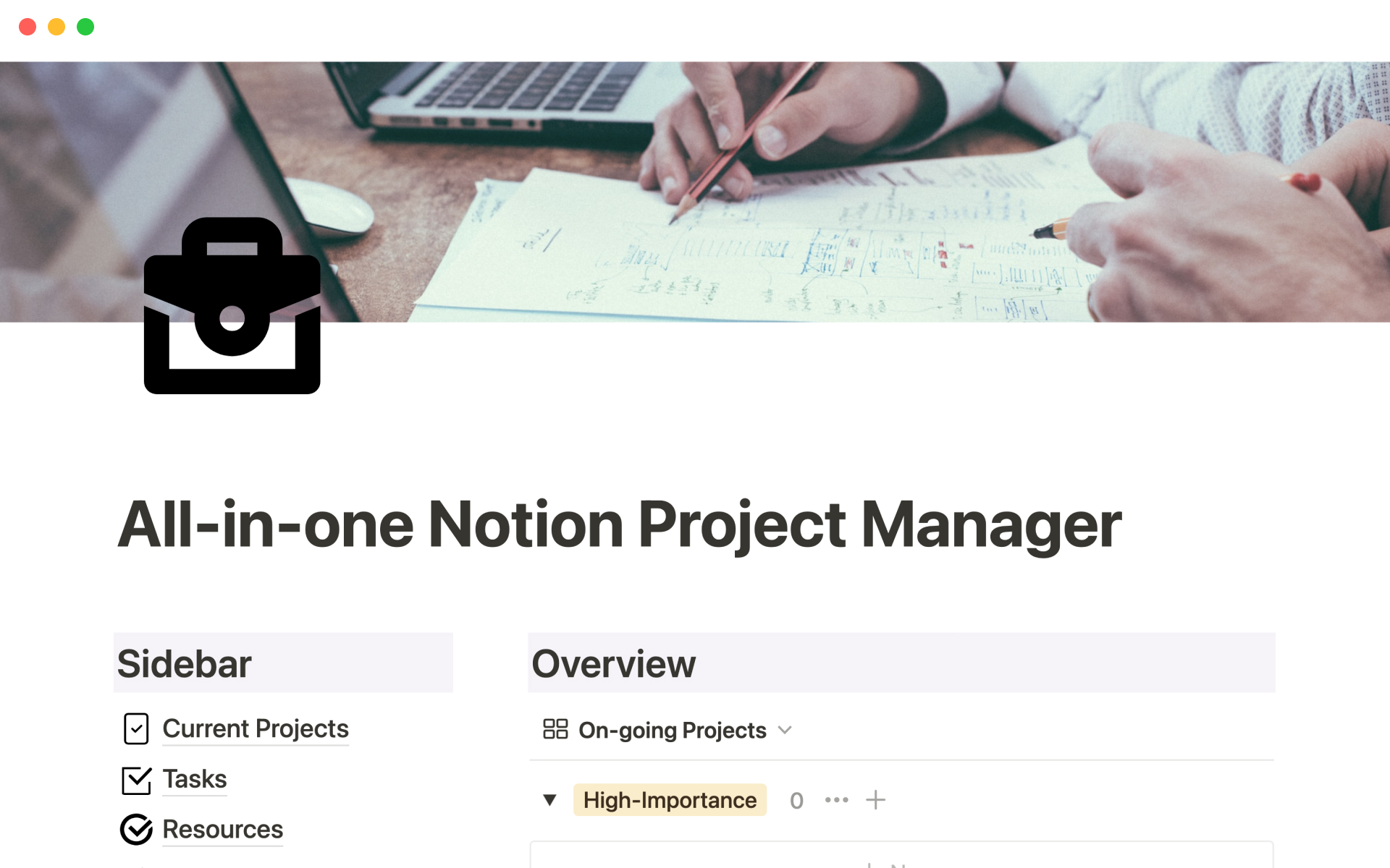 A template preview for All-in-one project manager