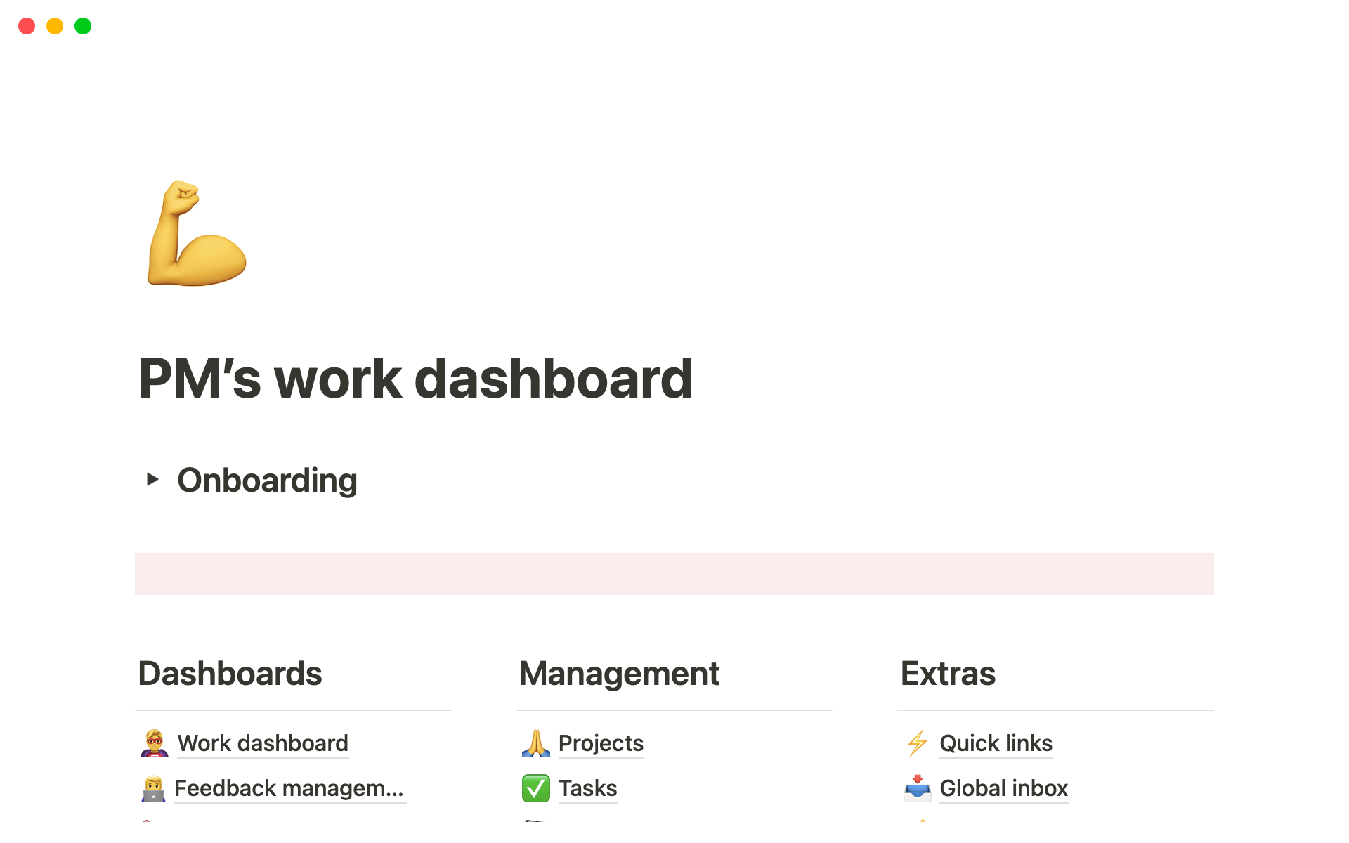 A template preview for PM's work dashboard