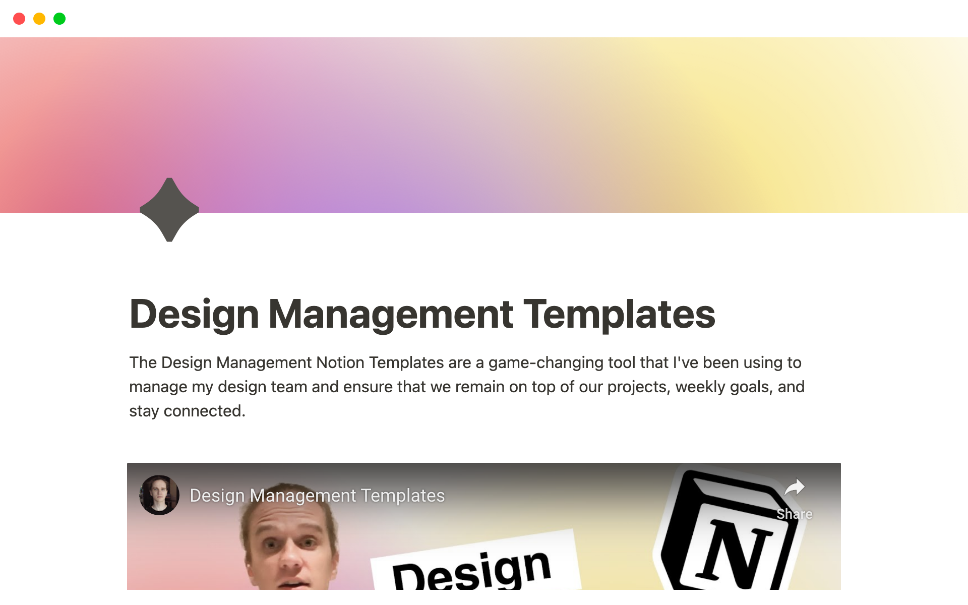 A template preview for Design Management Templates