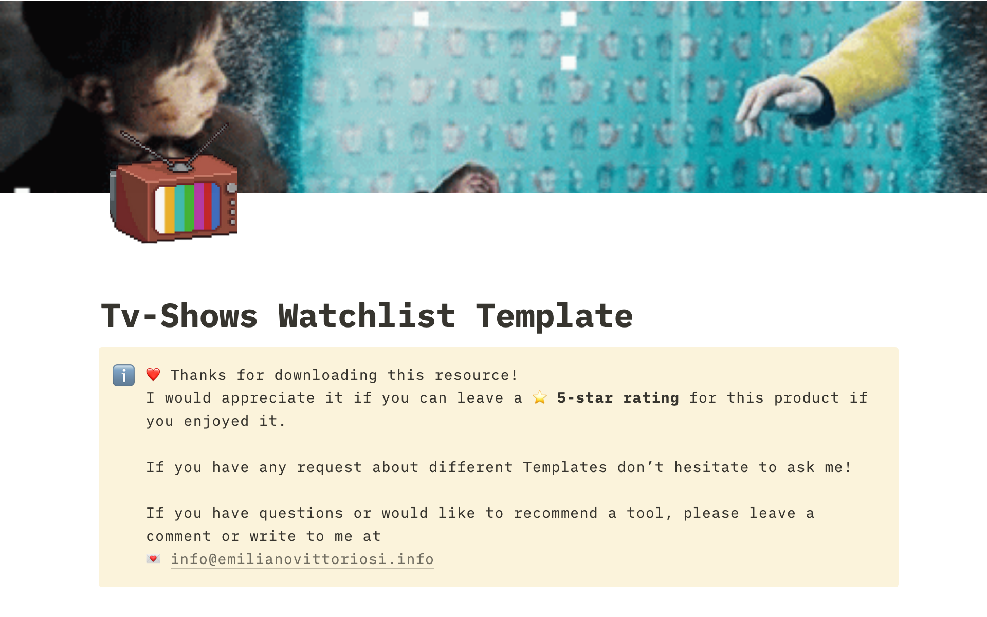 A template preview for Tv-Shows Watchlist