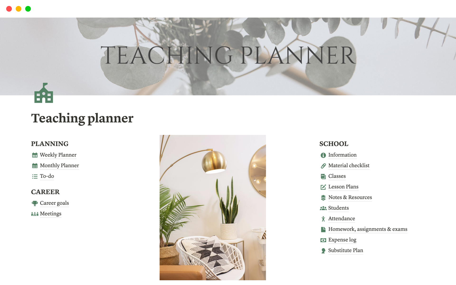 Teacher planner Notion Template