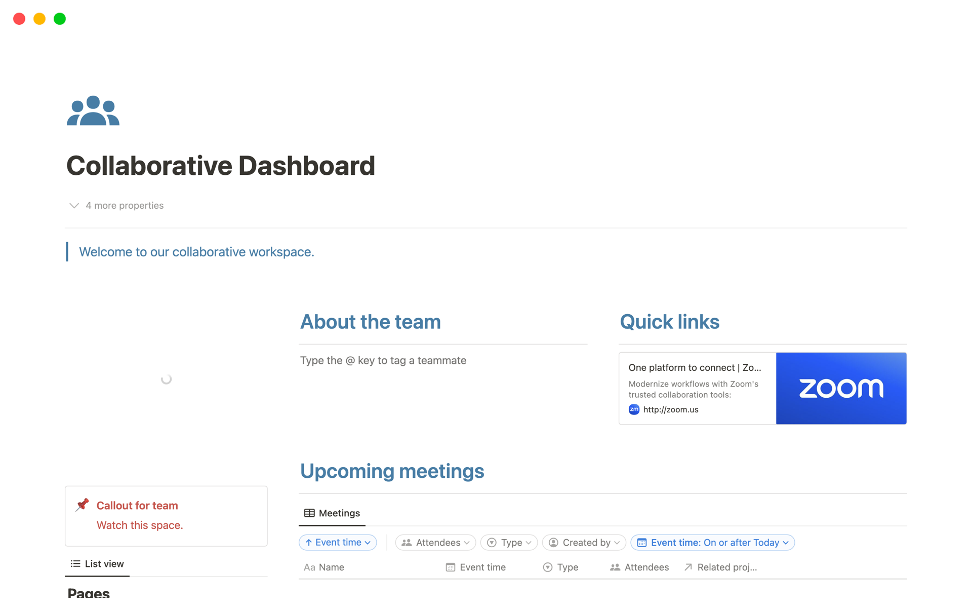 A template preview for Remote Team Collaboration Hub