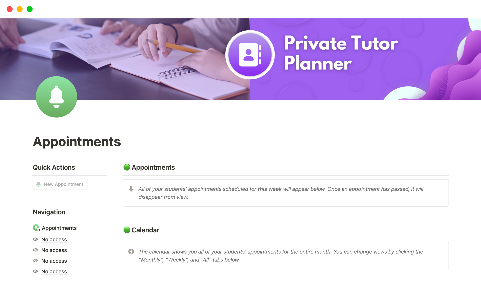 A template preview for Private Tutor Dashboard: Lesson & Student Planner
