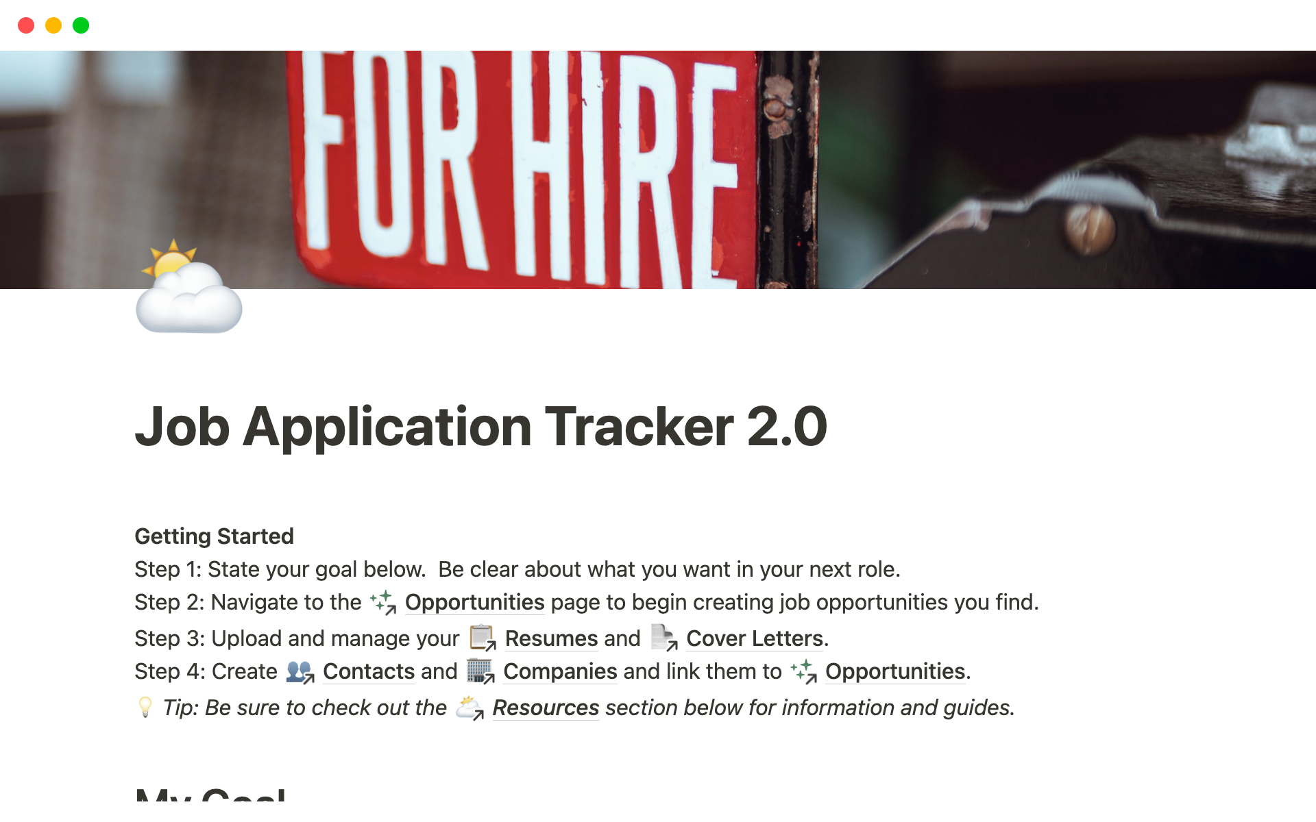 A template preview for Job Application Tracker 2.0