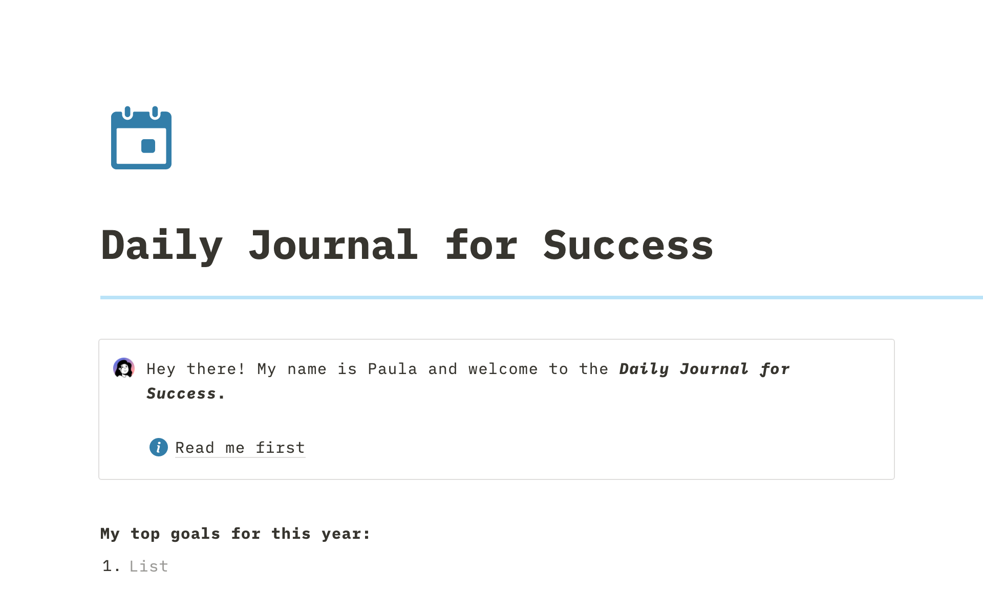 Eine Vorlagenvorschau für Daily journal for success