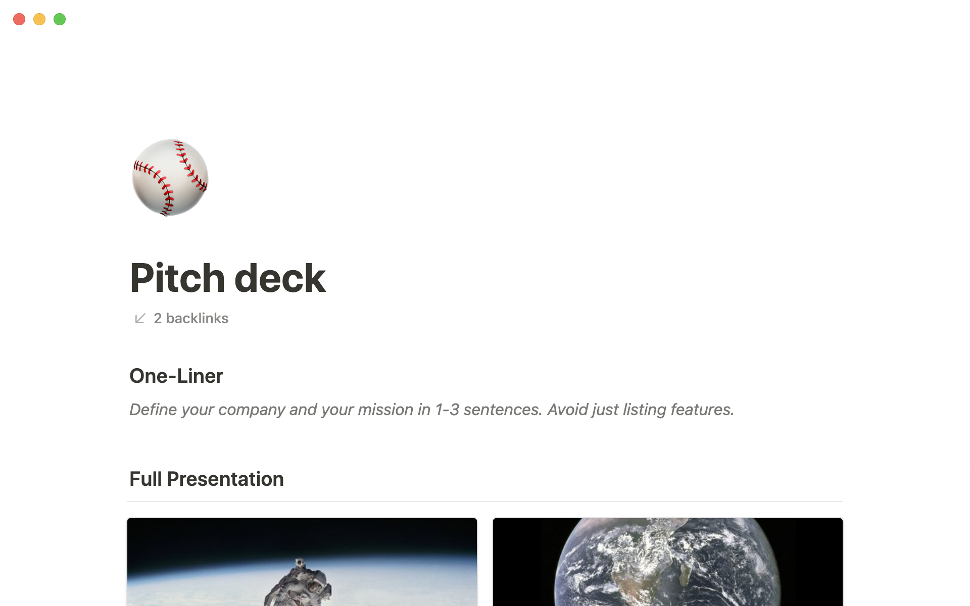 A template preview for Pitch deck