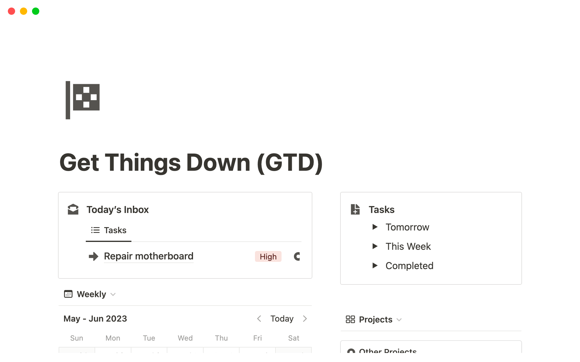 A template preview for Get Things Done (GTD) Notion Template