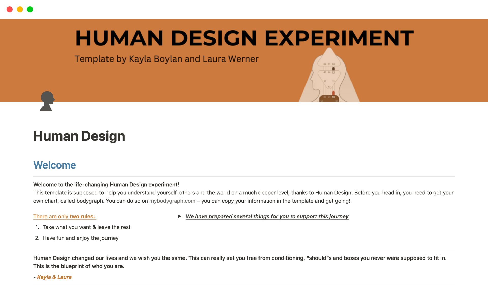 A template preview for Human Design